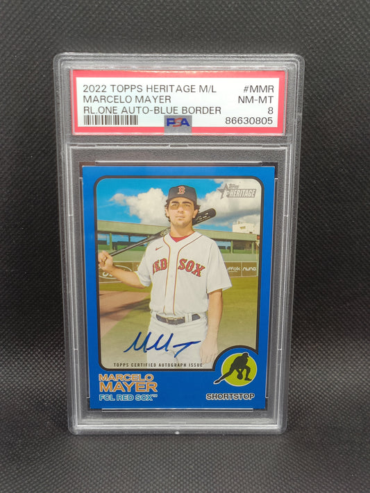 Marcelo Mayer - 2022 Topps Heritage Minor League Auto Blue /99 - PSA 8 - Boston Red Sox