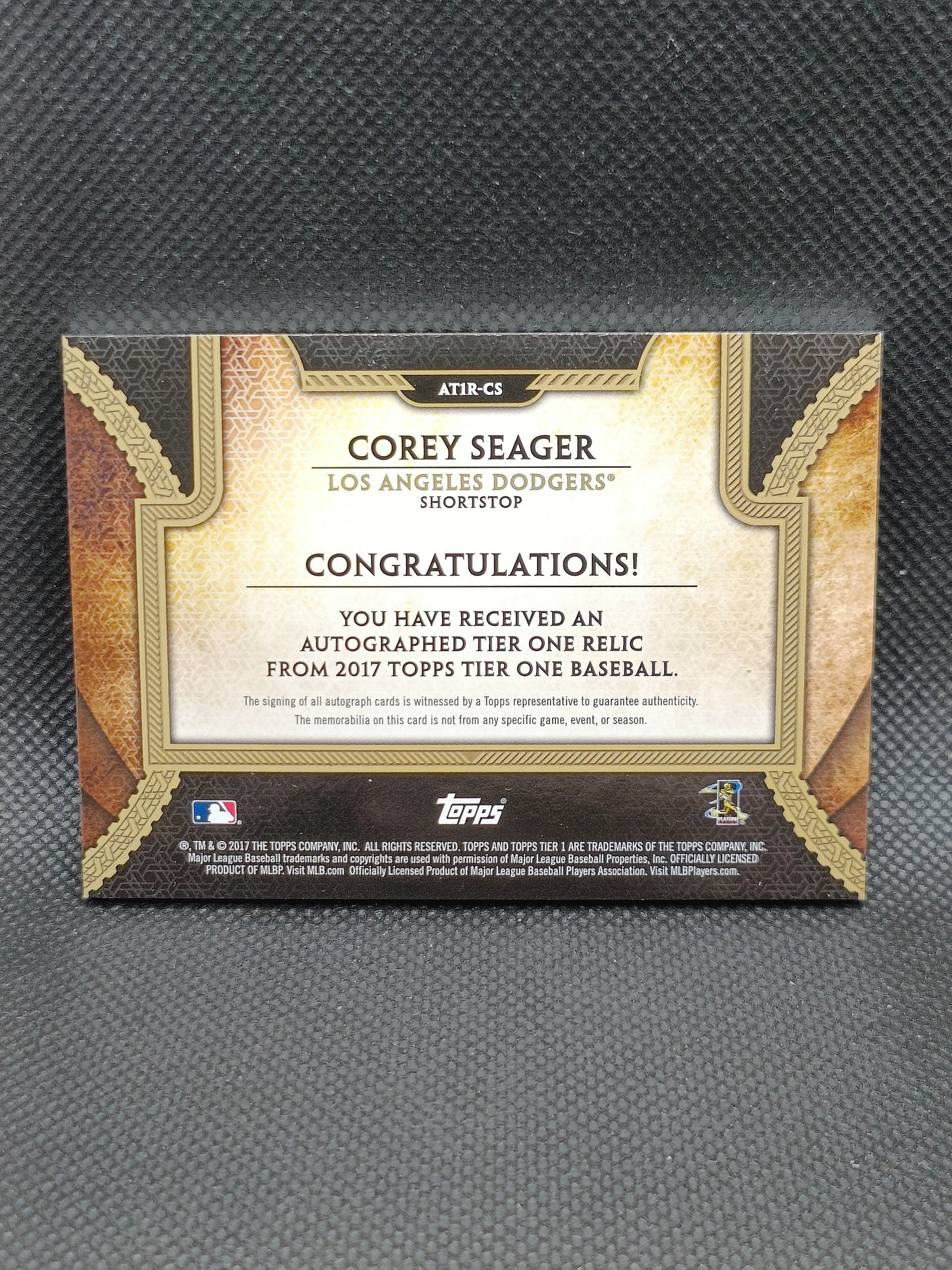 Corey Seager - 2017 Topps Tier One Relic Auto /30 - LA Dodgers