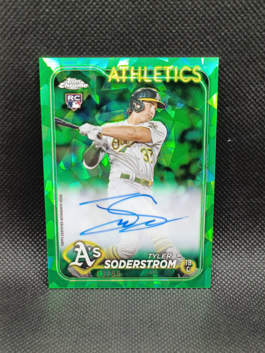 Tyler Soderstrom - 2024 Topps Chrome Sapphire Edition Rookie Auto Green /99 - Oakland Athletics