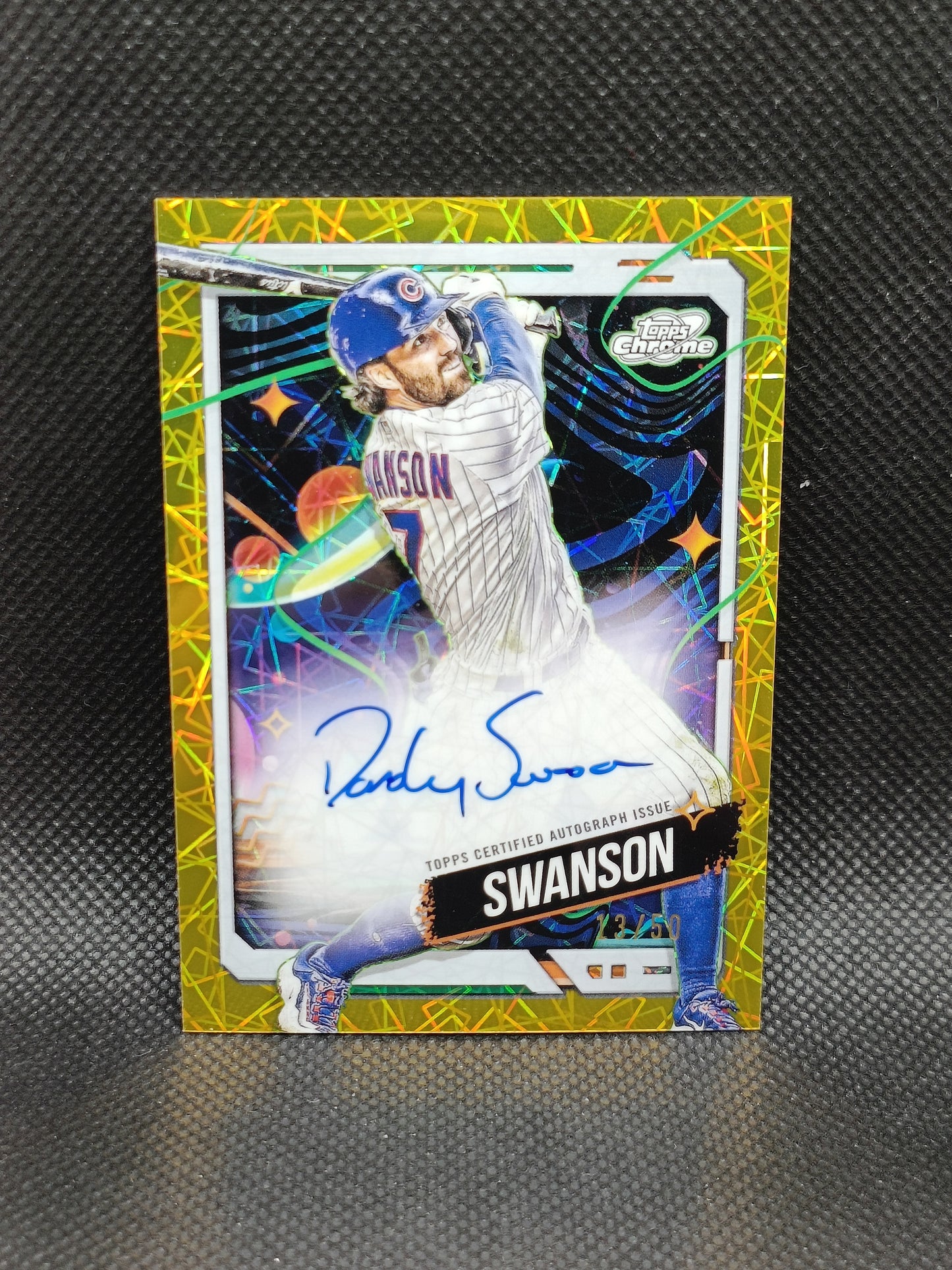 Dansby Swanson - 2024 Topps Cosmic Chrome Auto Gold Interstellar Refractor /50 - Chicago Cubs