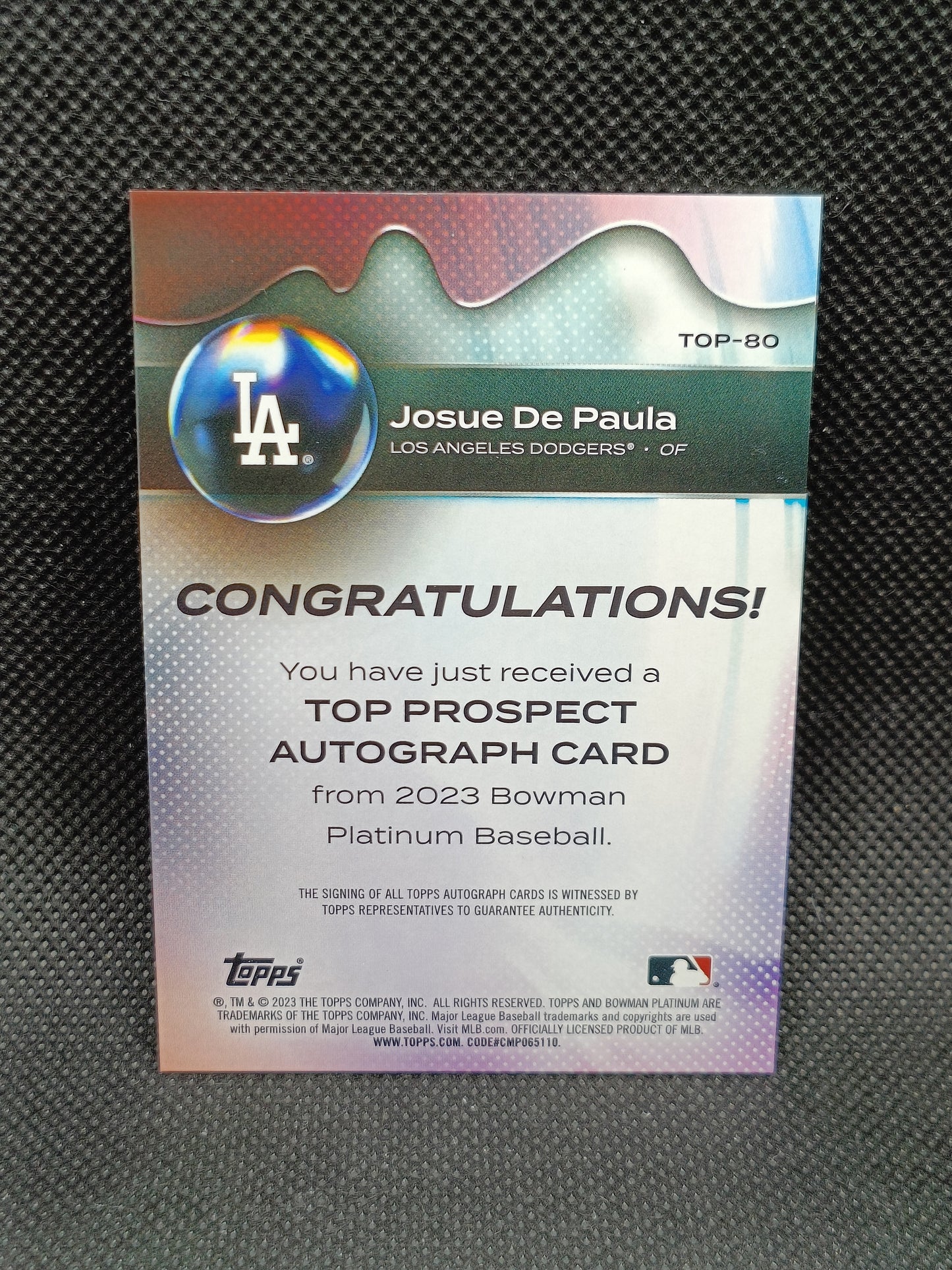 Josue De Paula - 2023 Bowman Platinum Auto - LA Dodgers