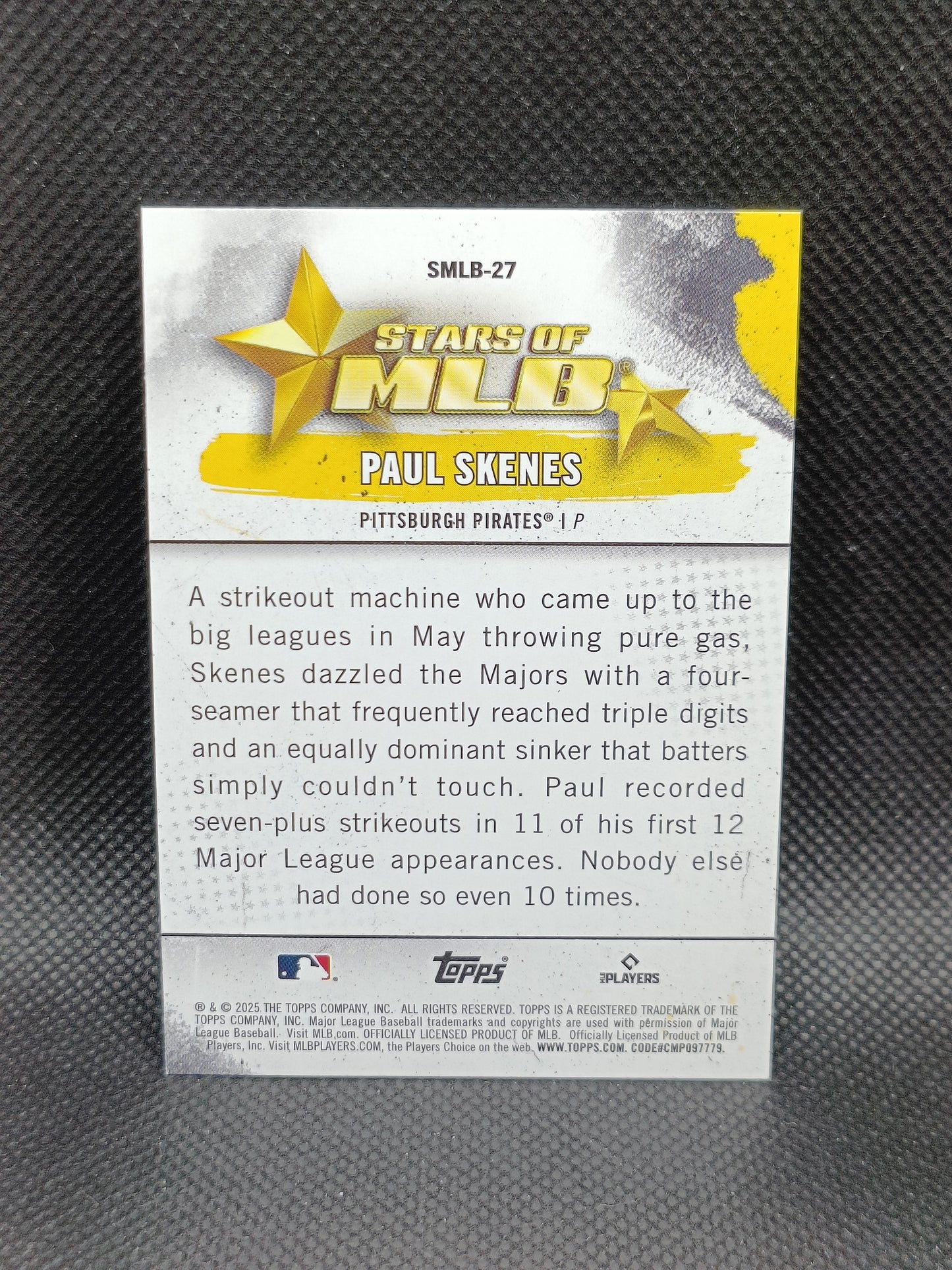 Paul Skenes - 2025 Topps Series One Stars Of MLB Insert - Pittsburgh Pirates