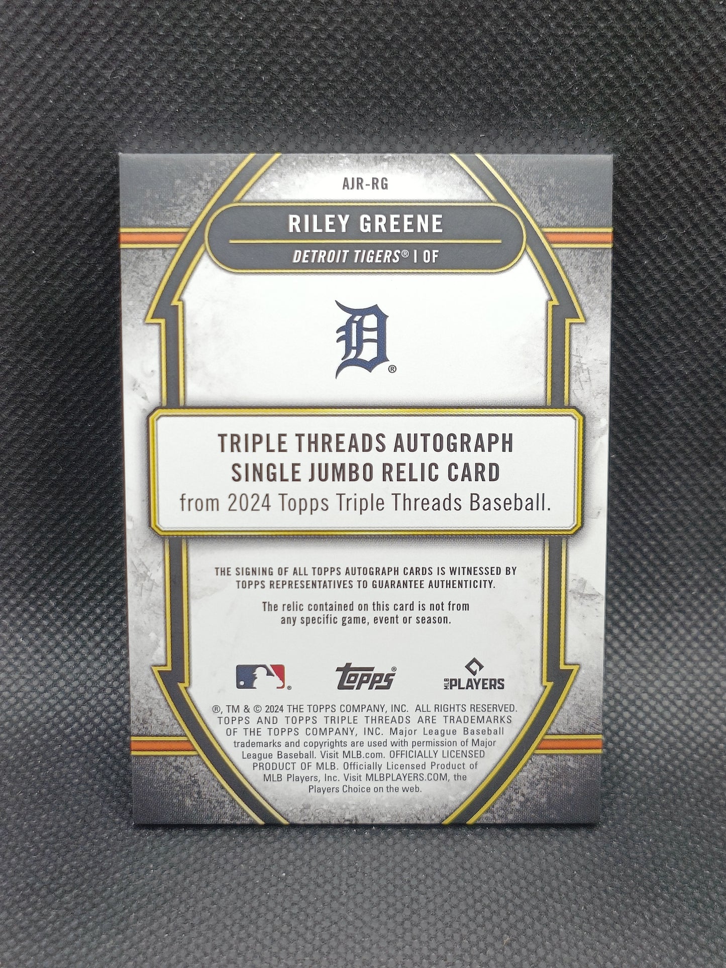 Riley Greene - 2024 Topps Triple Threads Relic Auto Amethyst /75 - Detroit Tigers