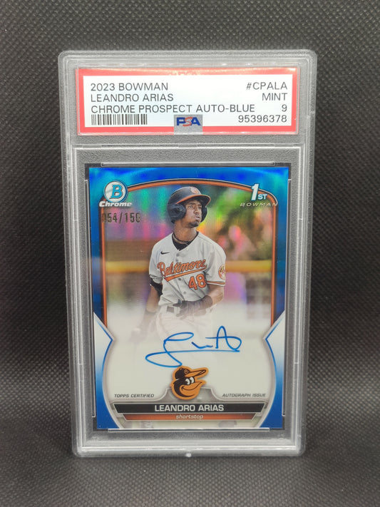 Leandro Arias - 2023 Bowman Chrome 1st Bowman Auto Blue Refractor /150 - PSA 9 - Baltimore Orioles