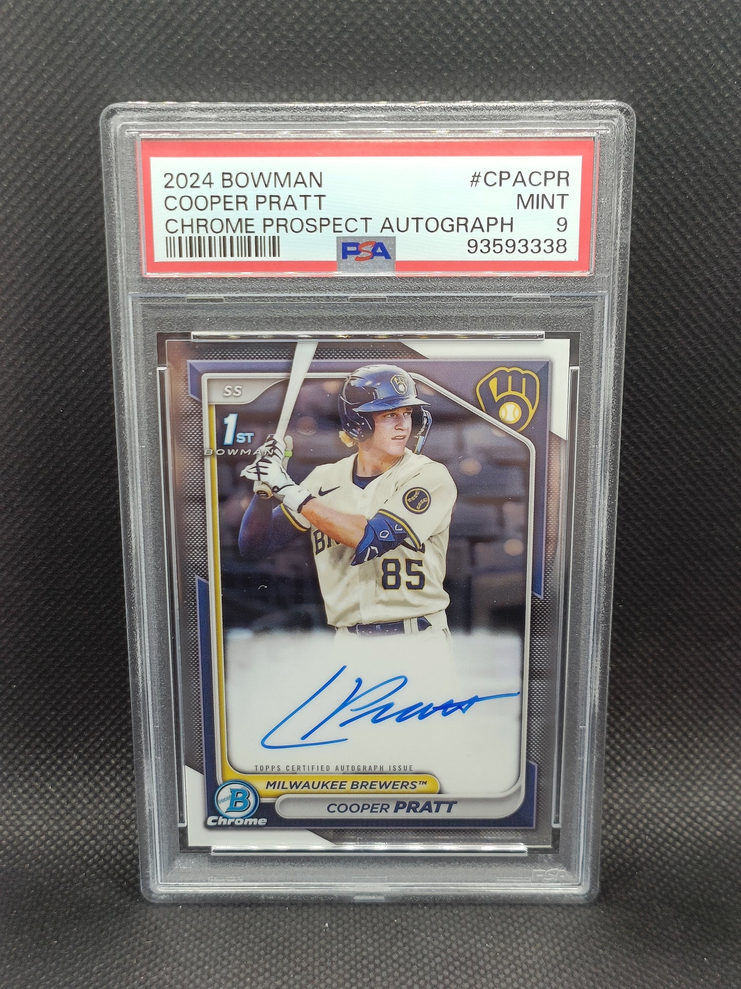 Cooper Pratt - 2024 Bowman Chrome 1st Bowman Auto - PSA 9 - Milwaukee Brewers
