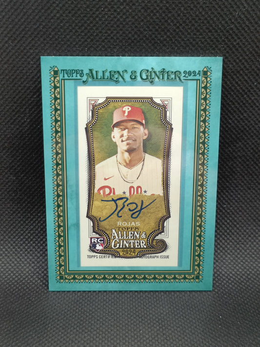 Johan Rojas - 2024 Allen & Ginter Rookie Mini Framed Auto Blue /50 - Philadelphia Phillies