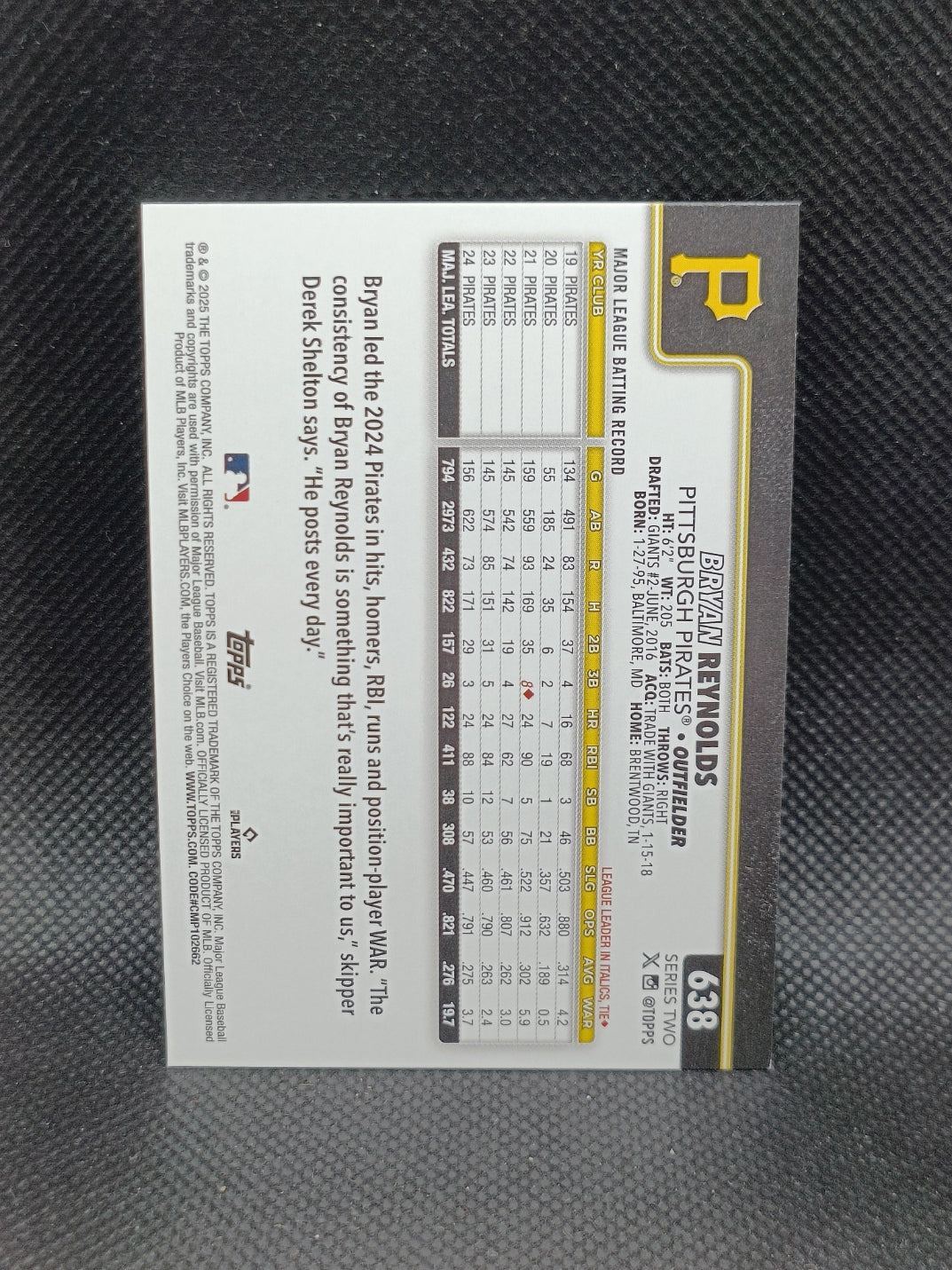 Bryan Reynolds - 2025 Topps Series Two Rainbow Foil - Pittsburgh Pirates