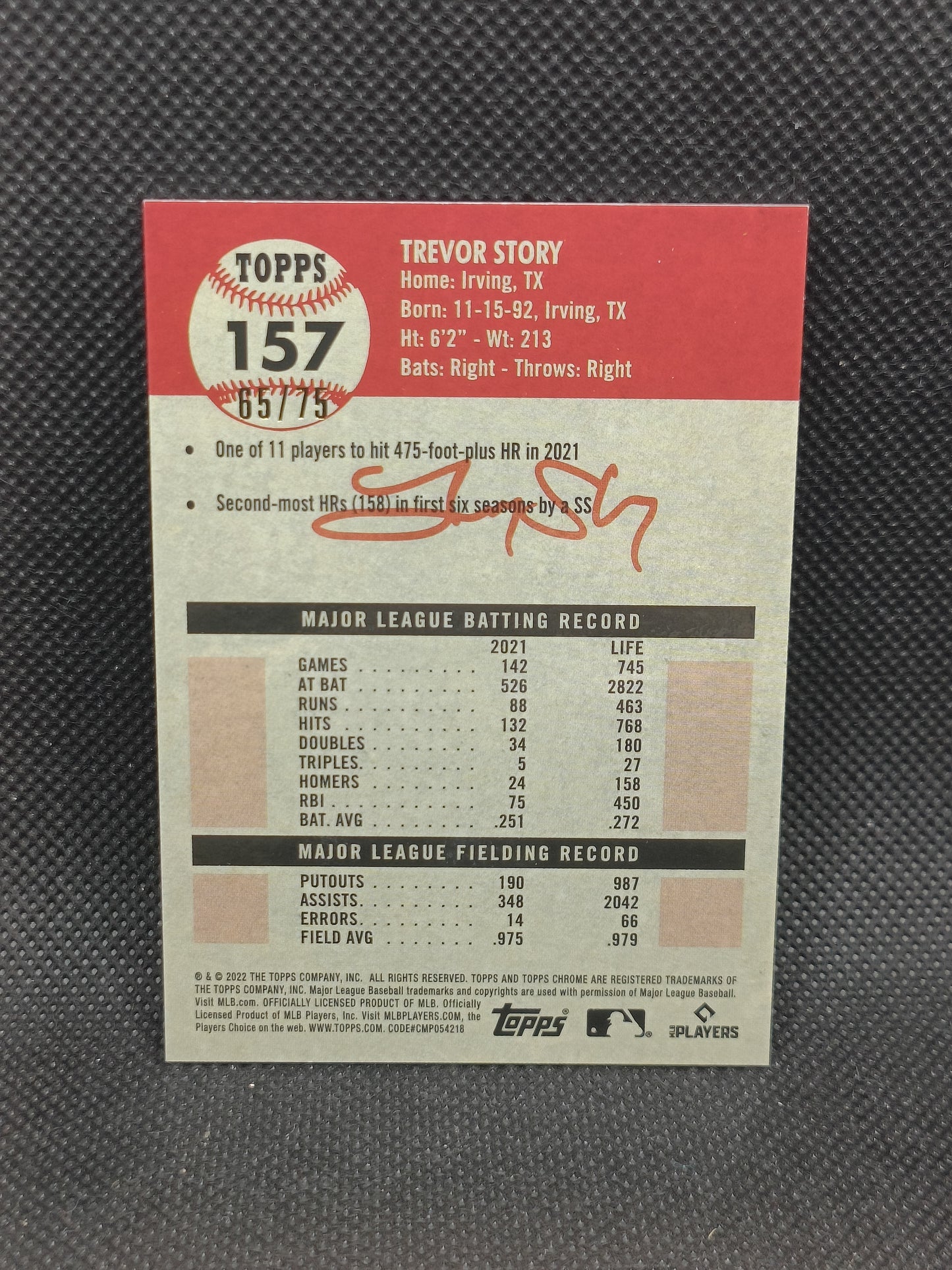 Trevor Story - 2022 Topps Chrome Platinum Anniversary Rose Gold Refractor /75 - Boston Red Sox