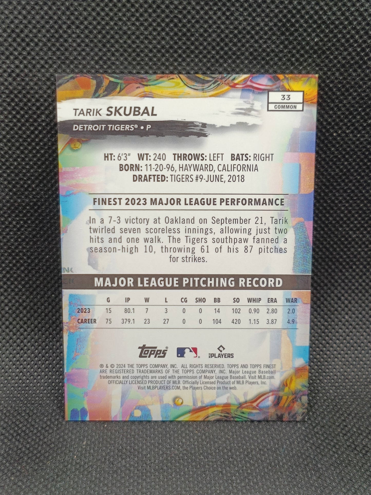 Tarik Skubal - 2024 Topps Finest Blue Refractor /200 - Detroit Tigers