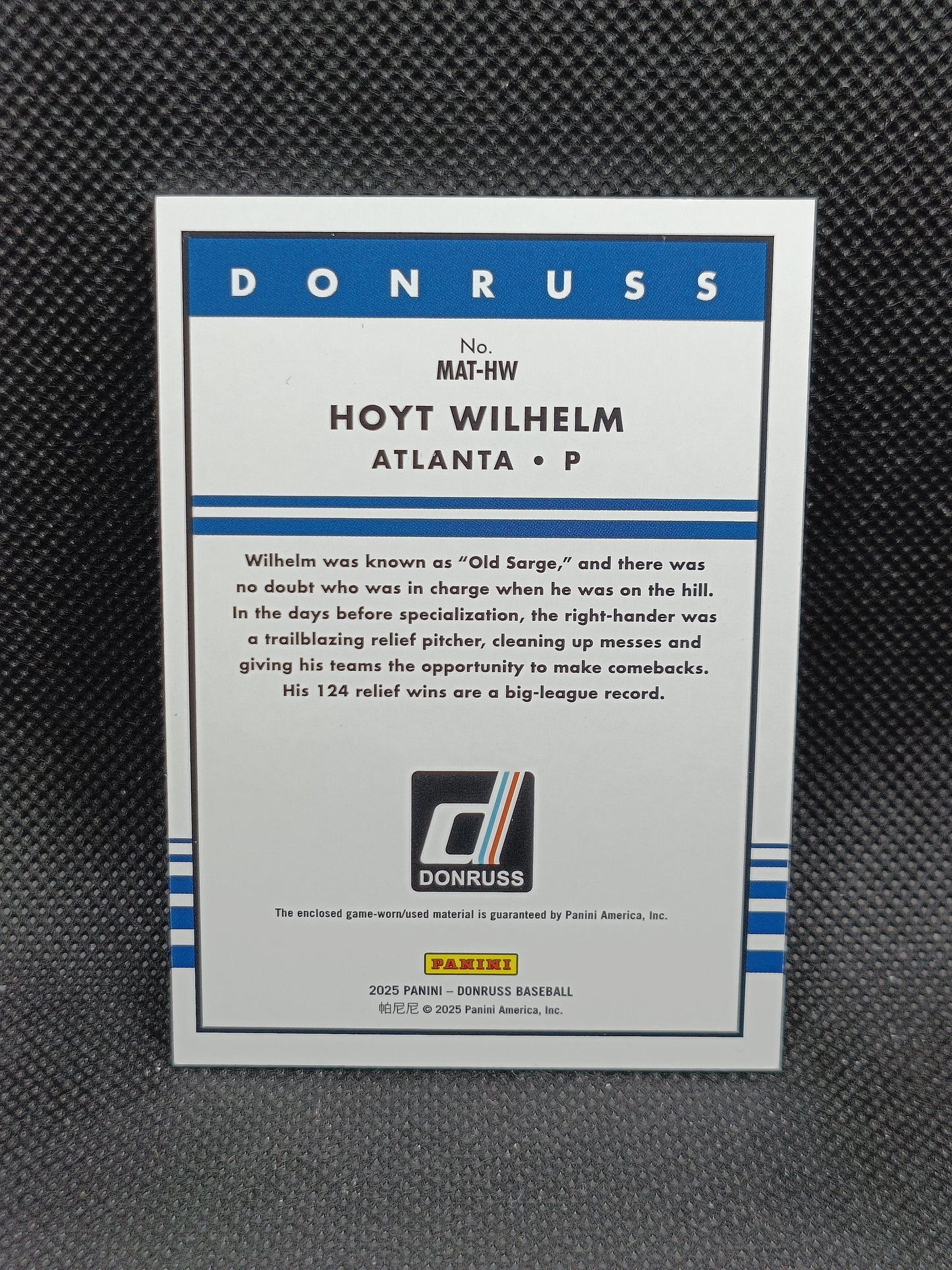 Hoyt Wilhelm - 2025 Panini Donruss Patch Purple /49 - Atlanta Braves