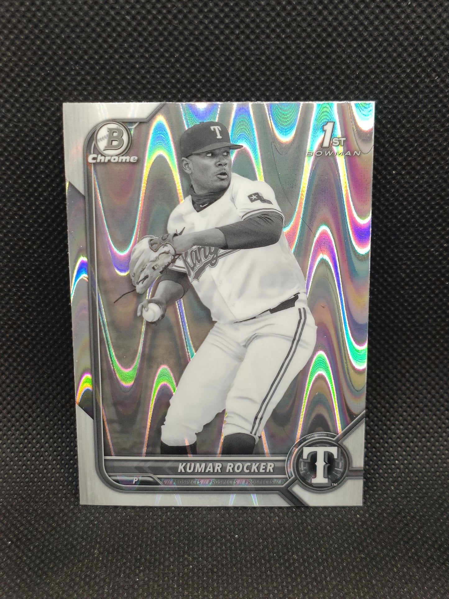 Kumar Rocker - 2022 Bowman Draft Chrome 1st Bowman RayWave Refractor - Texas Rangers