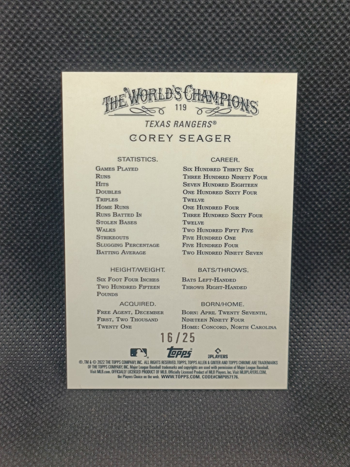 Corey Seager - 2022 Allen & Ginter Chrome Orange Refractor /25 - Texas Rangers