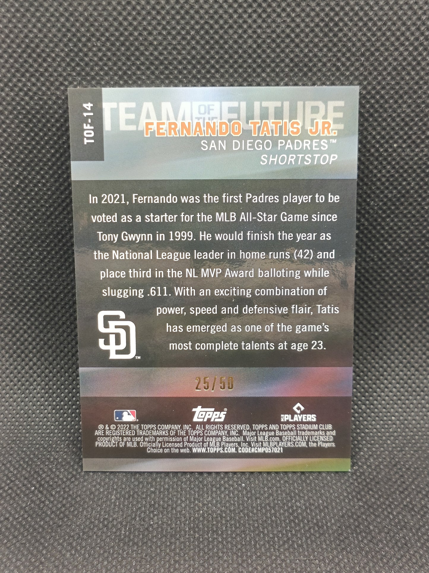 Fernando Tatis Jr - 2022 Topps Stadium Club Chrome Team Of The Future Gold /50 - San Diego Padres