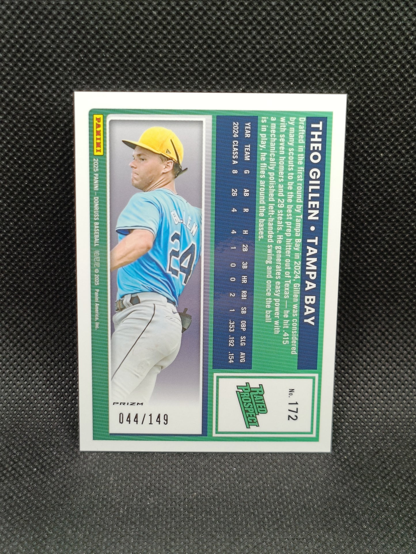 Theo Gillen - 2025 Panini Donruss Rated Prospect Lime Green Optic /149 - Tampa Bay Rays
