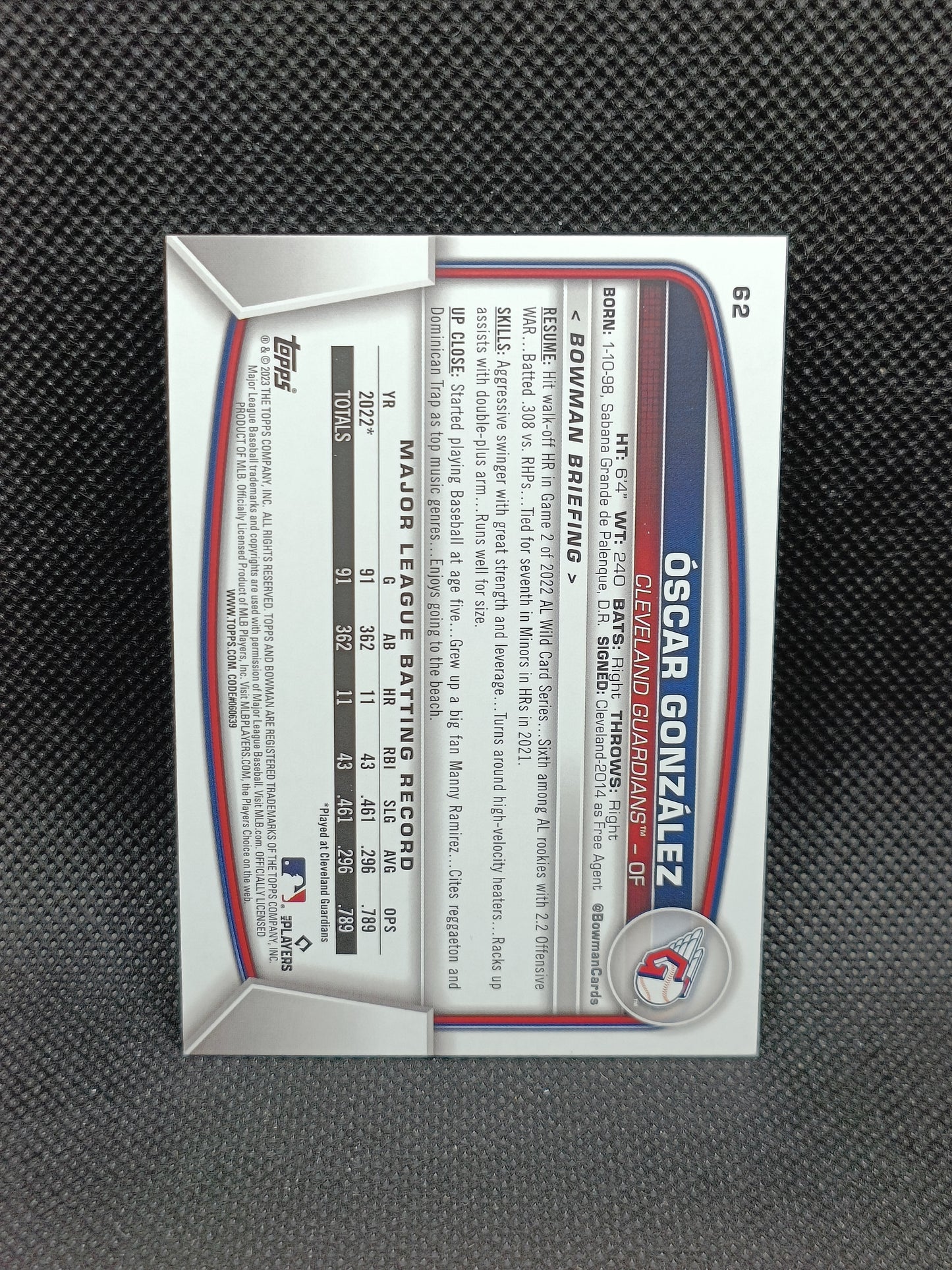 Oscar Gonzalez - 2023 Bowman Rookie Purple Pattern /199 - Cleveland Guardians