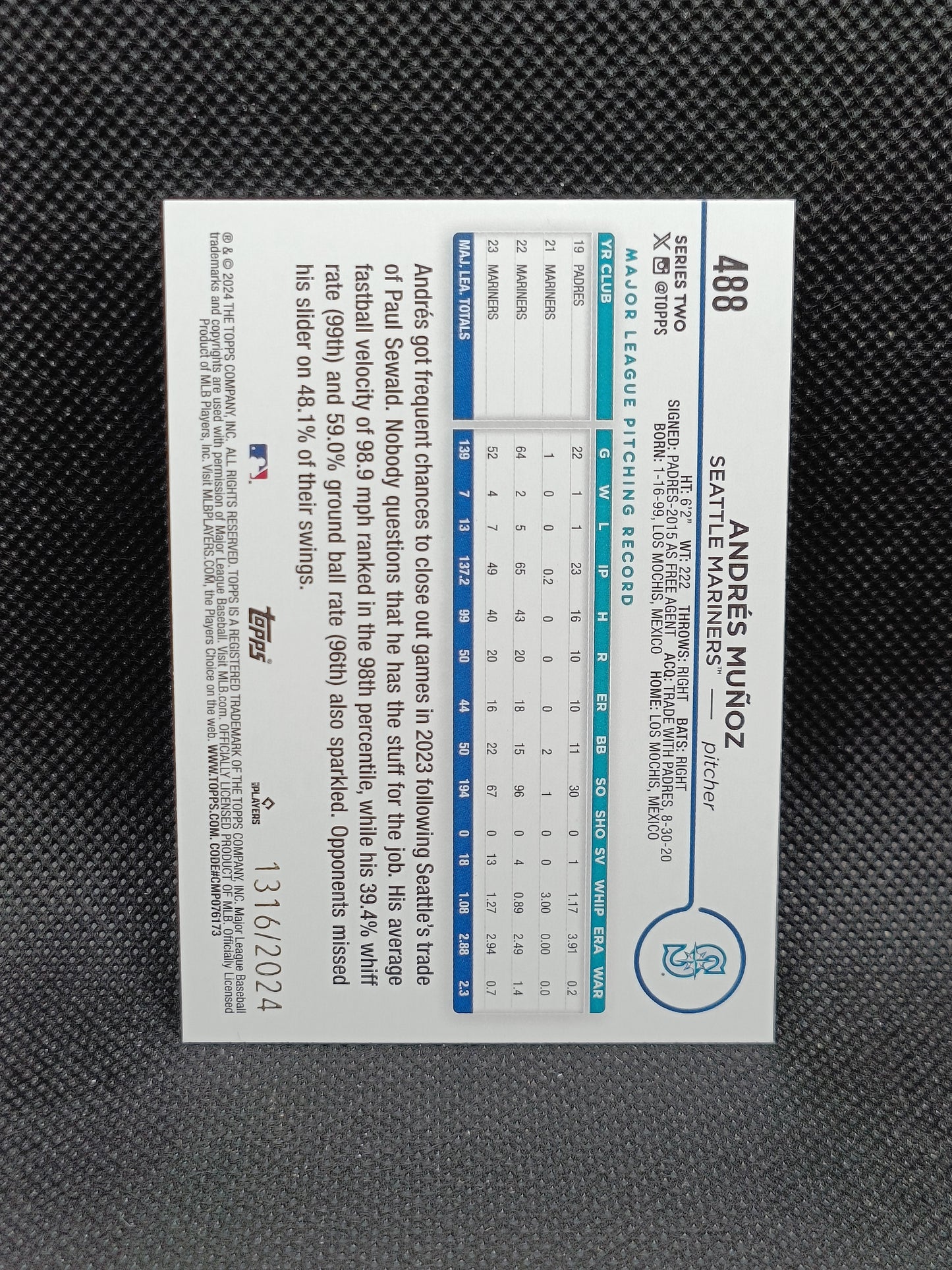 Andres Munoz - 2024 Topps Series Two Gold /2024 - Seattle Mariners