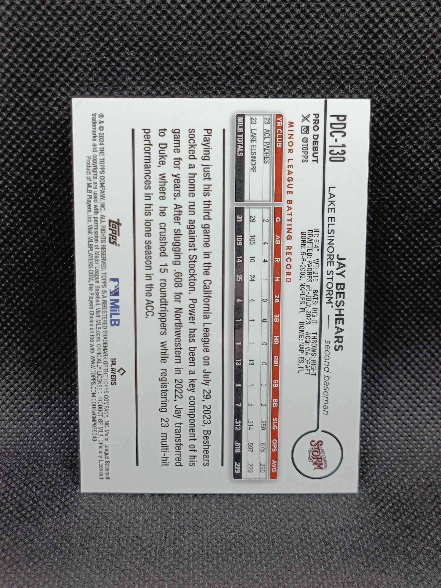 Jay Beshears - 2024 Topps Pro Debut Chrome Blue Refractor /150 - Miami Marlins