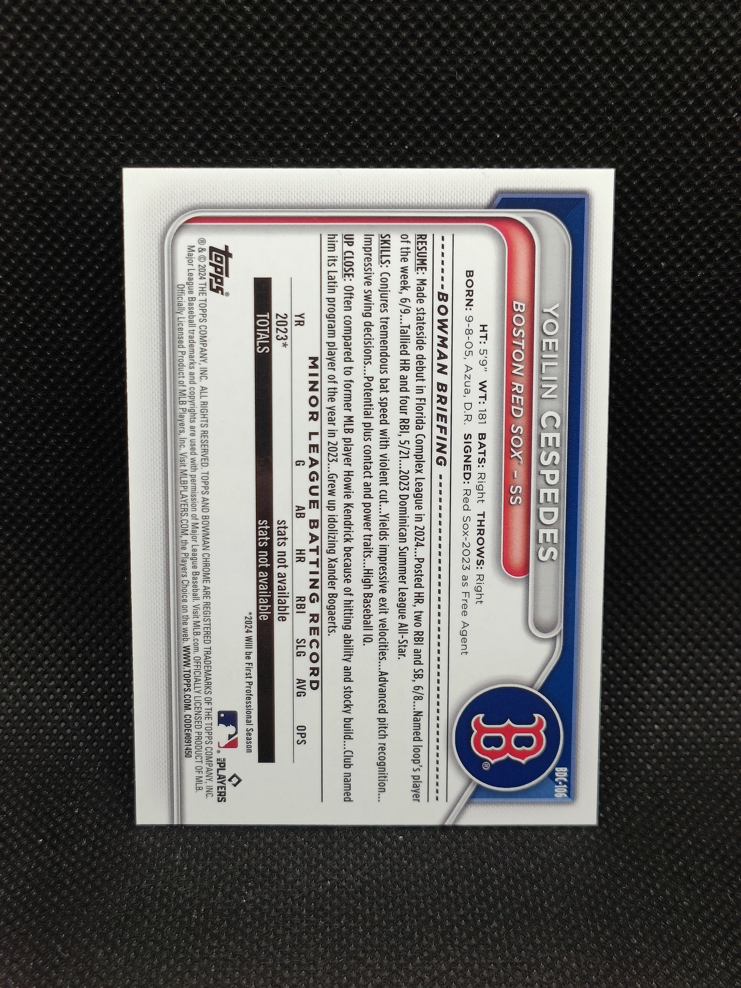 Yoeilin Cespedes - 2024 Bowman Chrome Purple Refractor /250 - Boston Red Sox