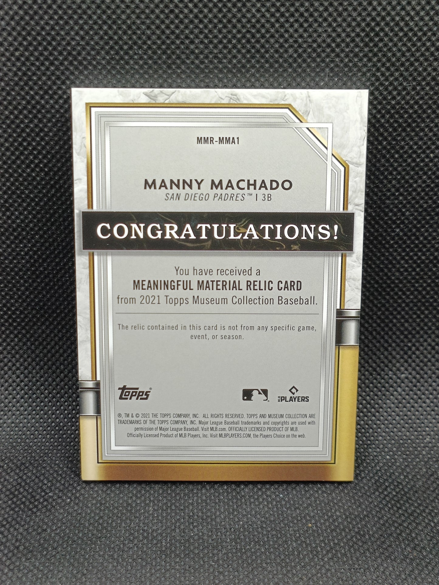 Manny Machado - 2021 Topps Museum Meaningful Material Relic Ruby /10 - San Diego Padres