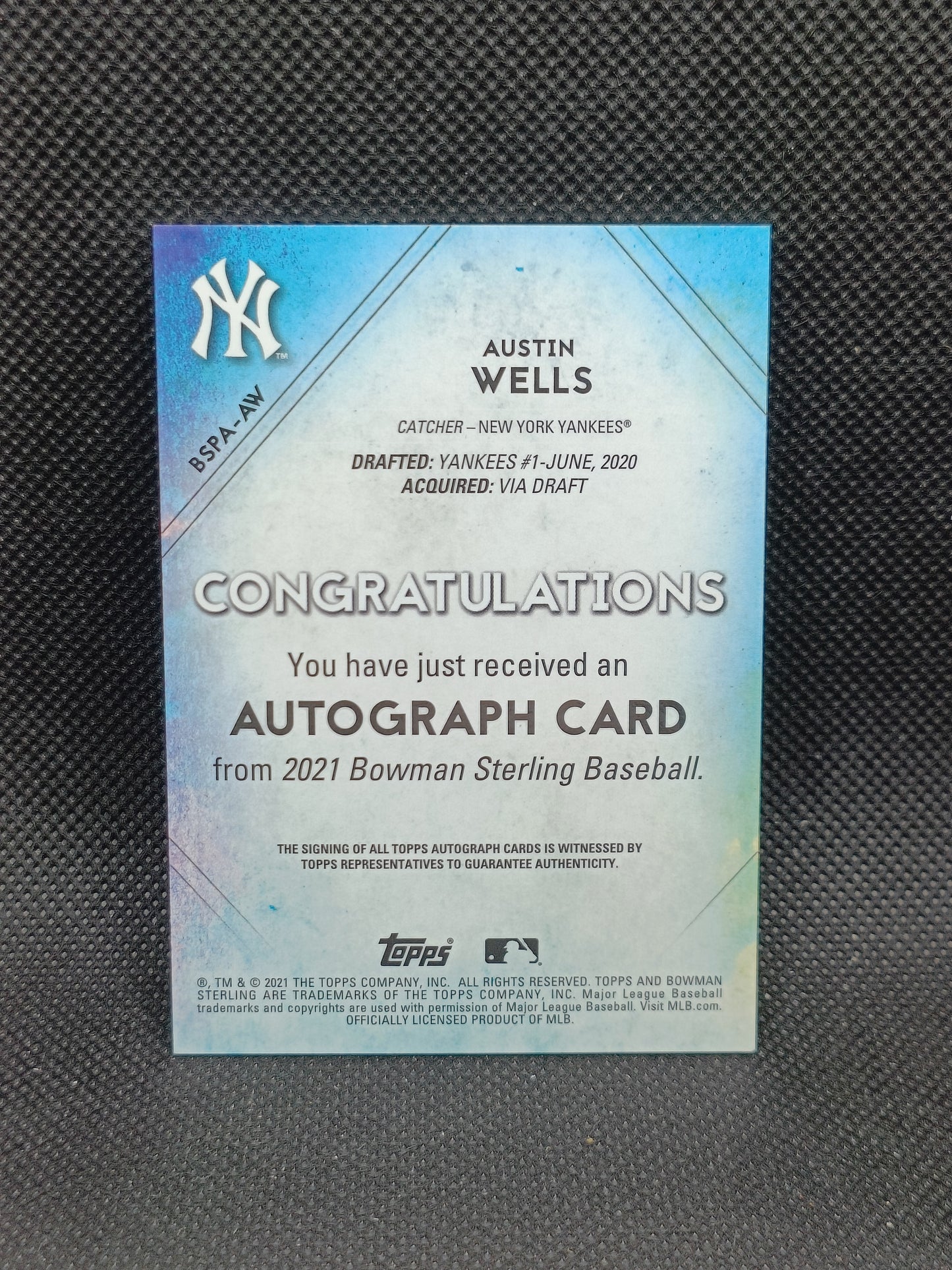 Austin Wells - 2021 Bowman Sterling Auto - New York Yankees