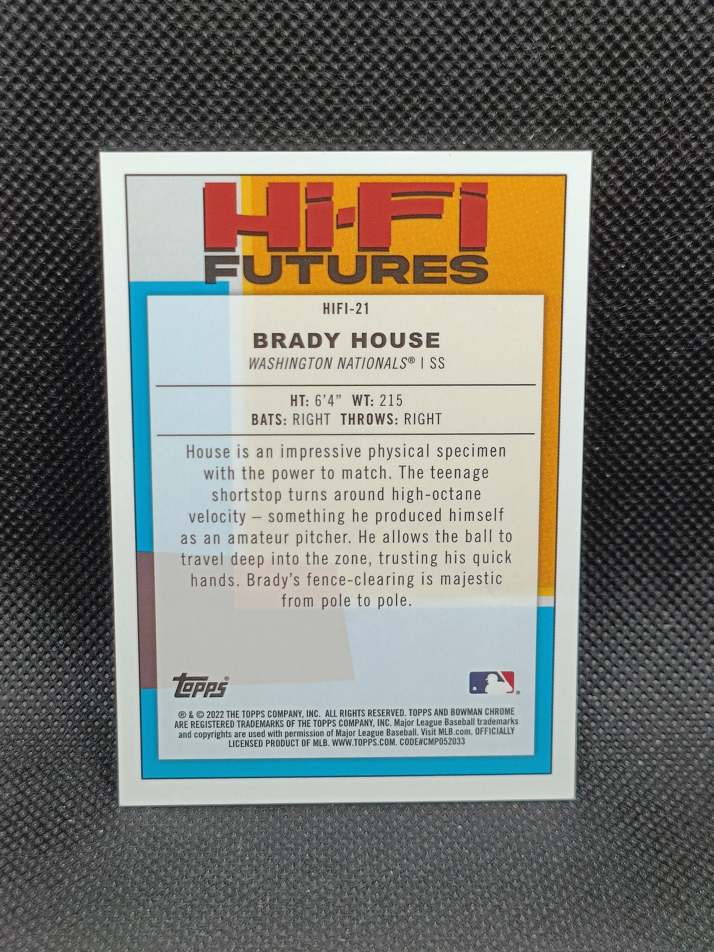 Brady House - 2022 Bowman Chrome HiFi Futures Insert Purple Mojo /250 - Washington Nationals