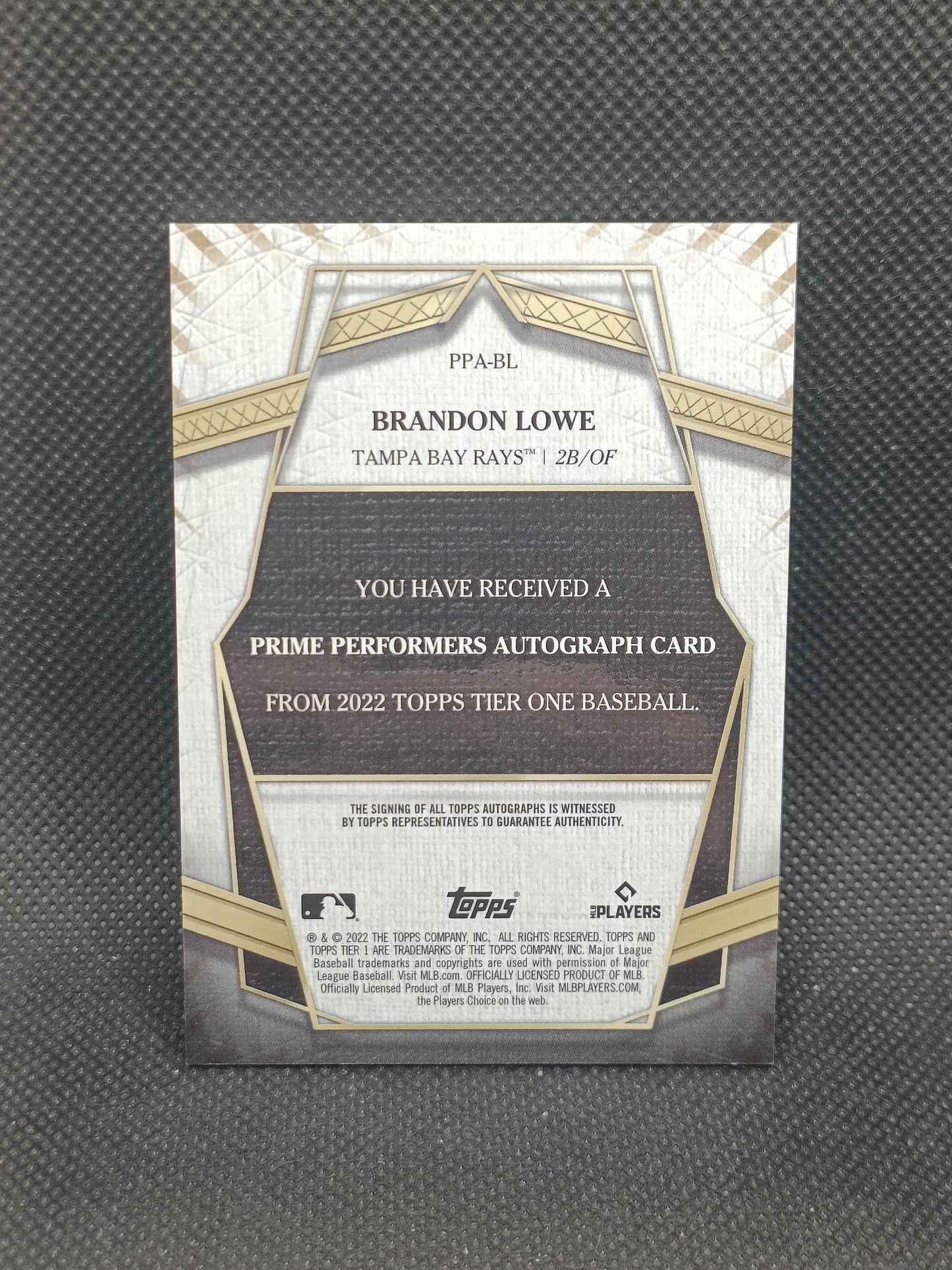 Brandon Lowe - 2022 Topps Tier One Auto /299 - Tampa Bay Rays