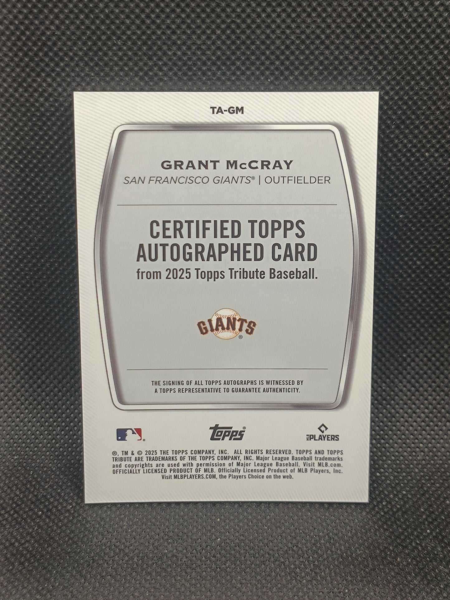 Grant McCray - 2025 Topps Tribute Rookie Auto Blue /150 - San Francisco Giants