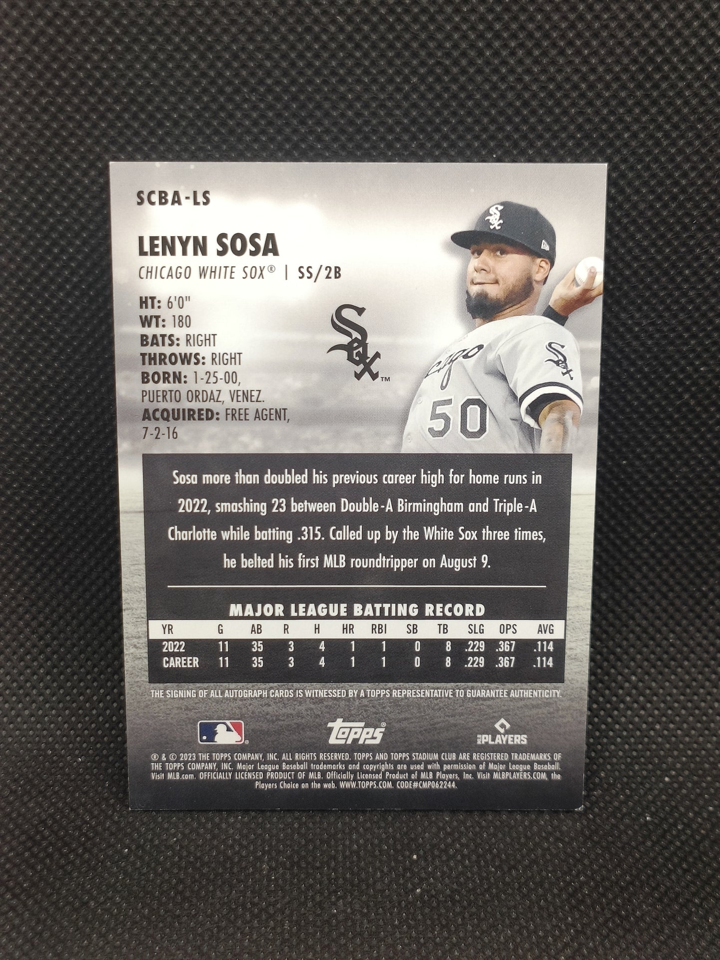 Lenyn Sosa - 2023 Topps Stadium Club Rookie Auto - Chicago White Sox