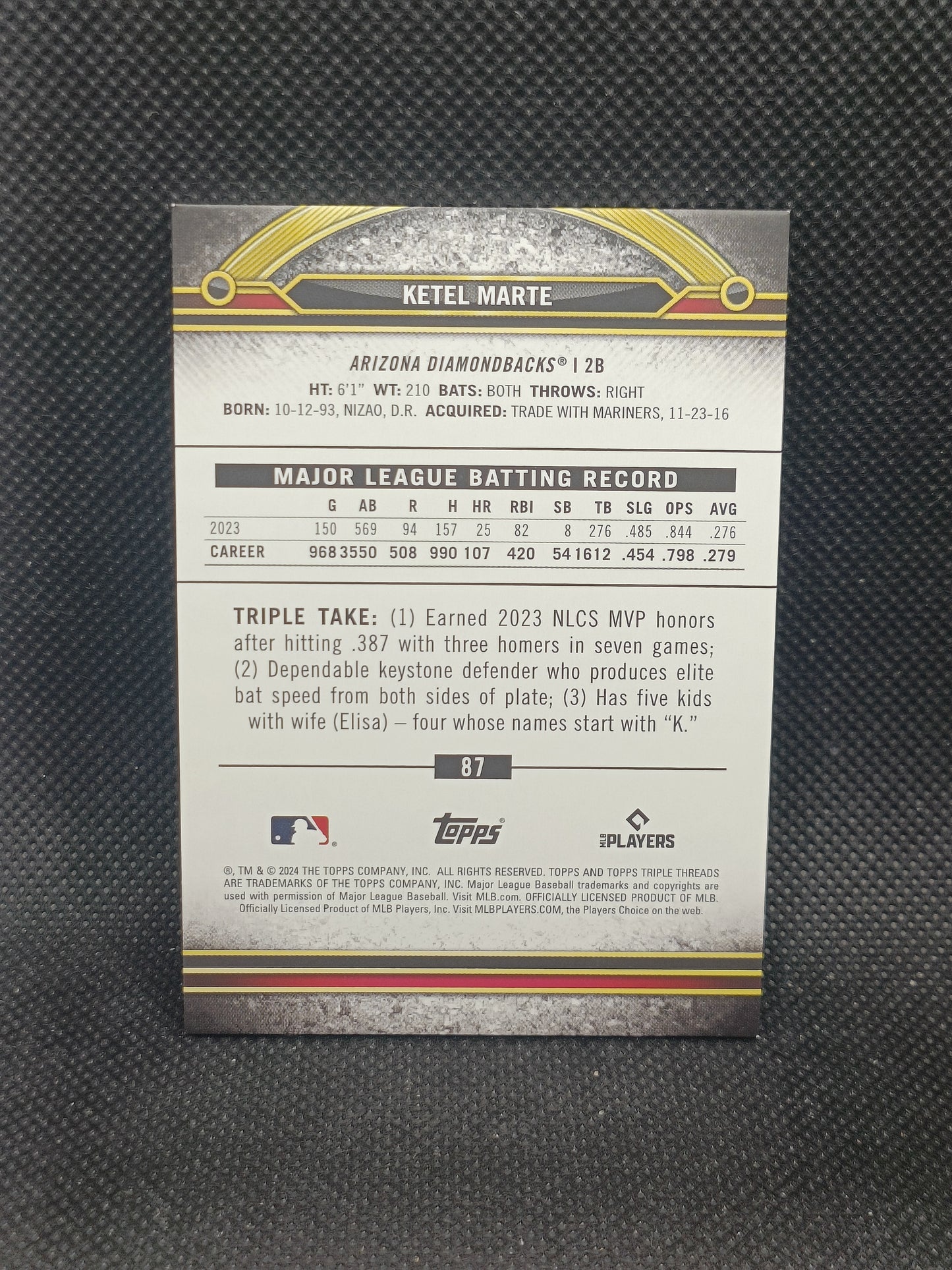 Ketel Marte - 2024 Topps Triple Threads Amber /199 - Arizona Diamondbacks