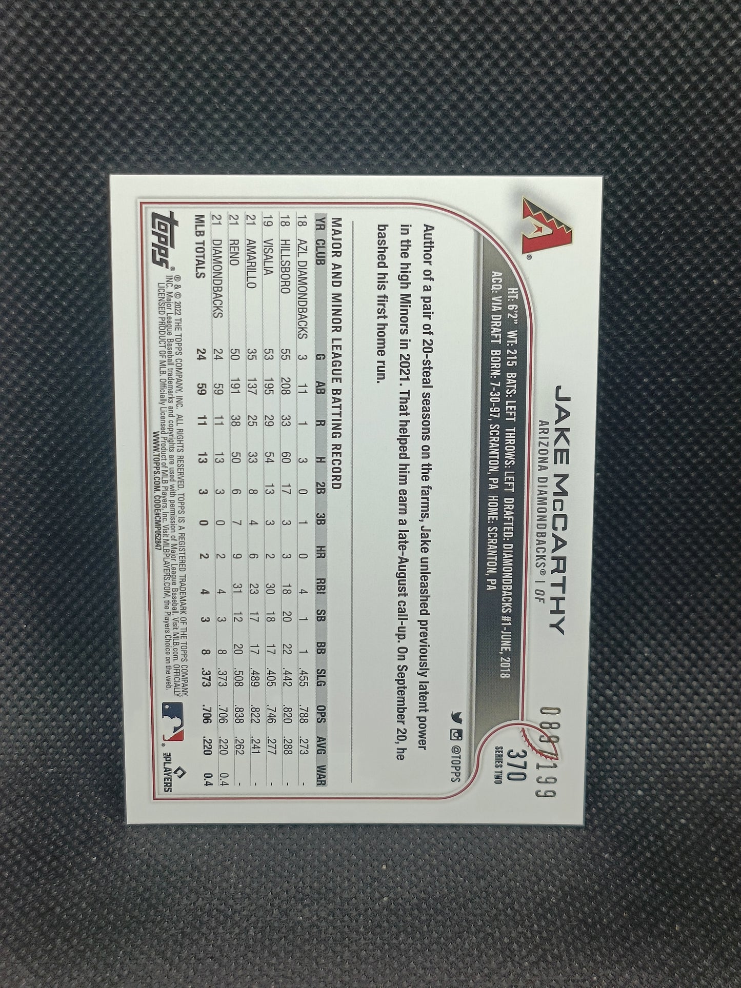 Jake McCarthy - 2022 Topps Series Two Rookie Red Foil /199 - Arizona Diamondbacks