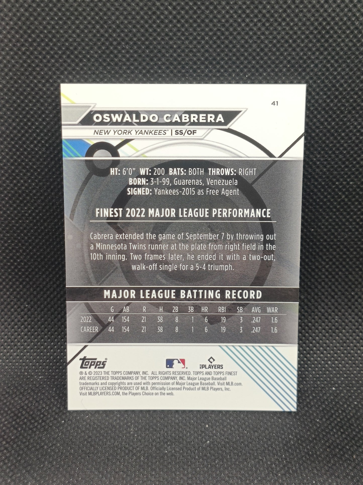 Oswaldo Cabrera - 2023 Topps Finest Rookie Purple Refractor /250 - New York Yankees