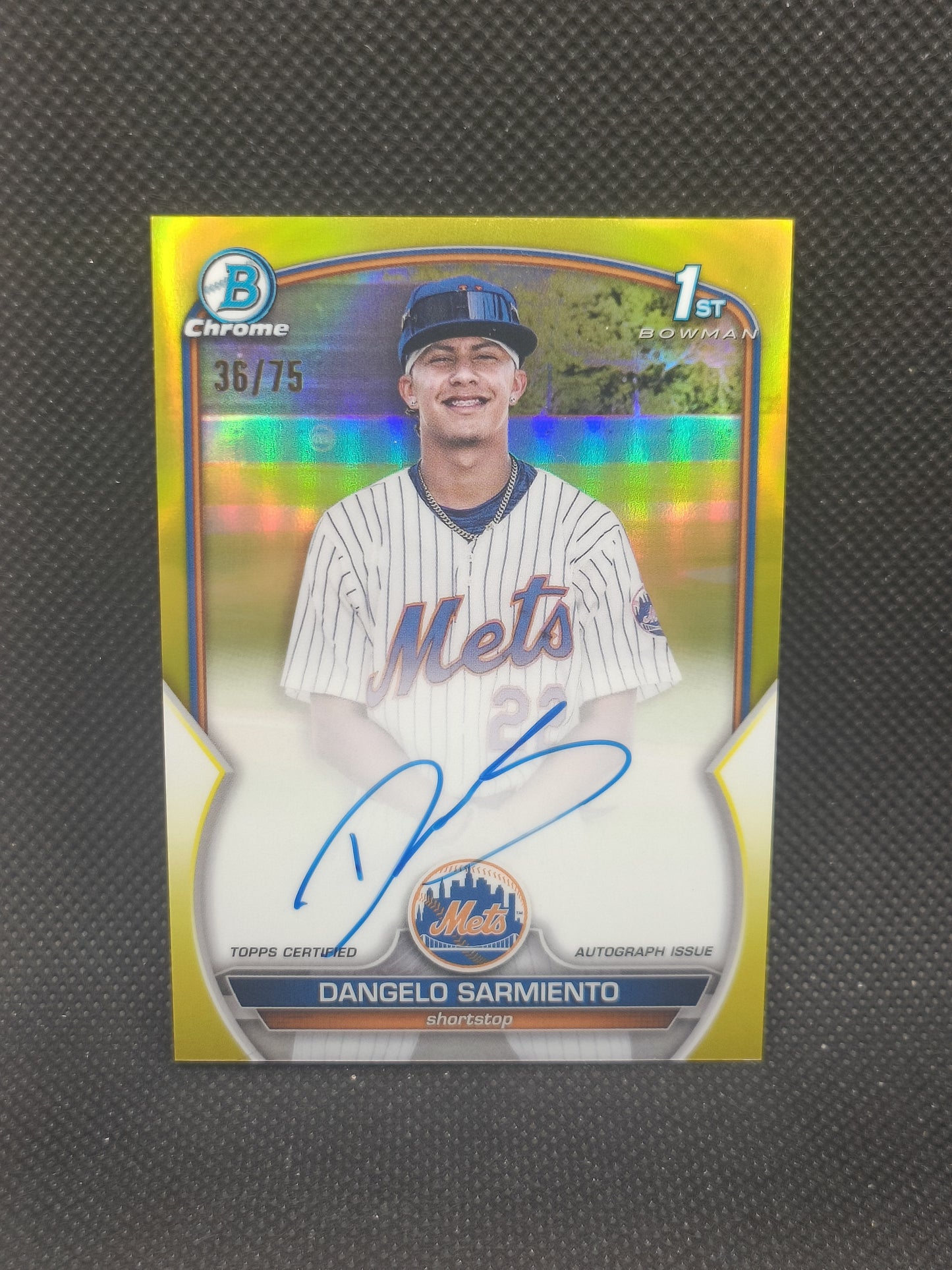 Dangelo Sarmiento - 2023 Bowman Chrome 1st Bowman Auto Yellow Refractor /75 - New York Mets