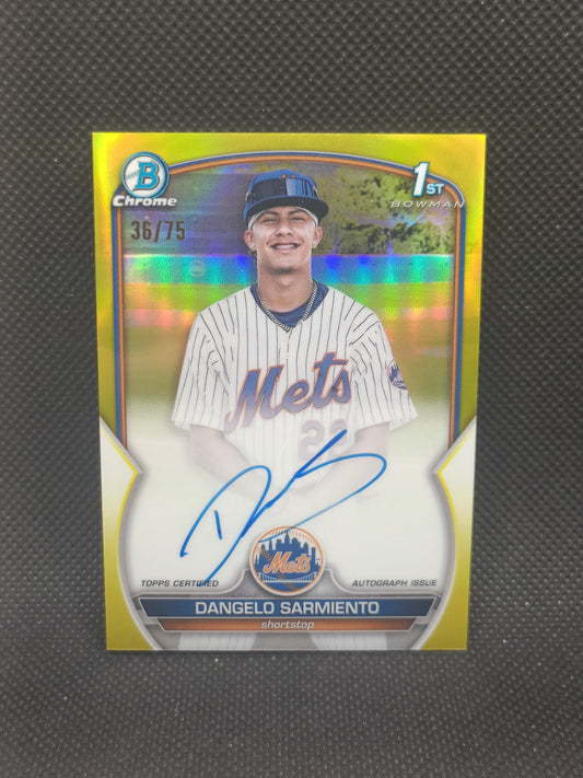Dangelo Sarmiento - 2023 Bowman Chrome 1st Bowman Auto Yellow Refractor /75 - New York Mets