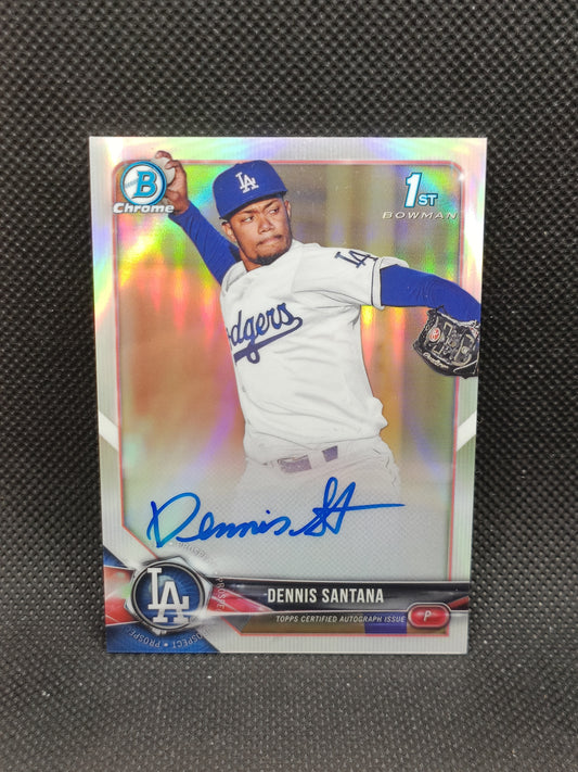 Dennis Santana - 2018 Bowman Chrome 1st Bowman Auto Refractor /499 - LA Dodgers