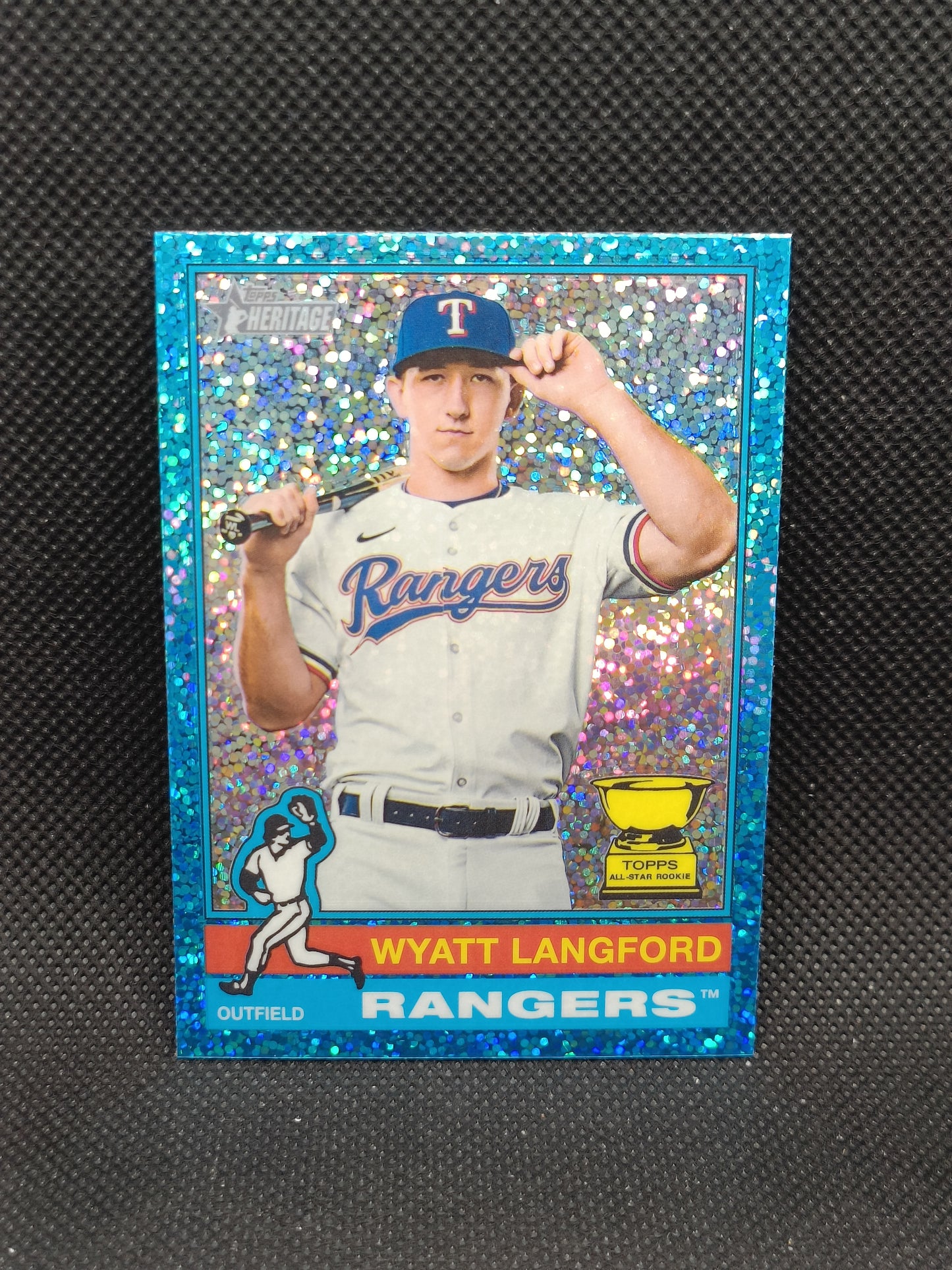 Wyatt Langford - 2025 Topps Heritage Blue Sparkle Chrome - Texas Rangers