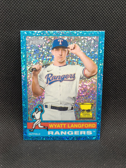 Wyatt Langford - 2025 Topps Heritage Blue Sparkle Chrome - Texas Rangers