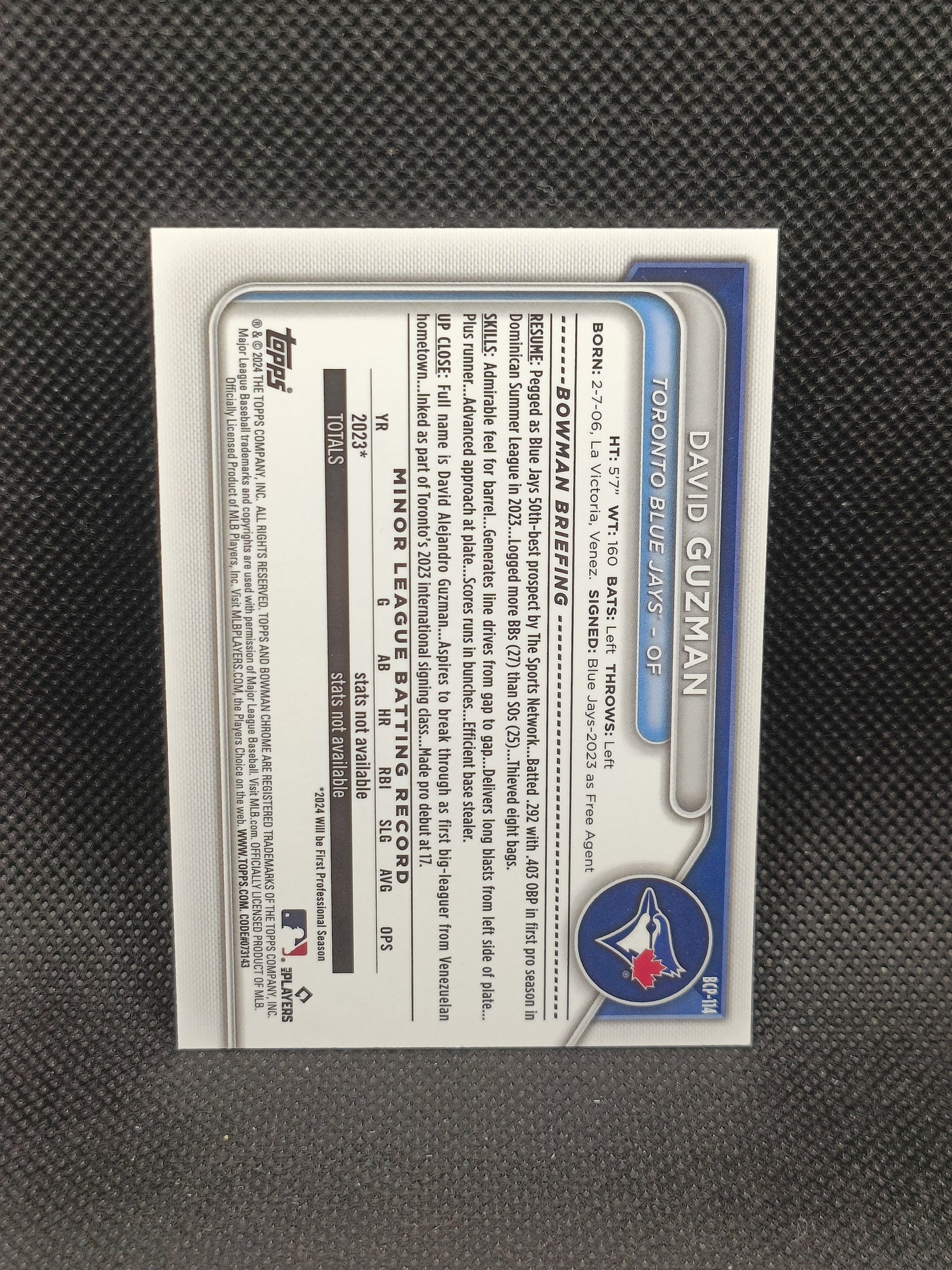 David Guzman - 2024 Bowman Chrome 1st Bowman - Toronto Blue Jays
