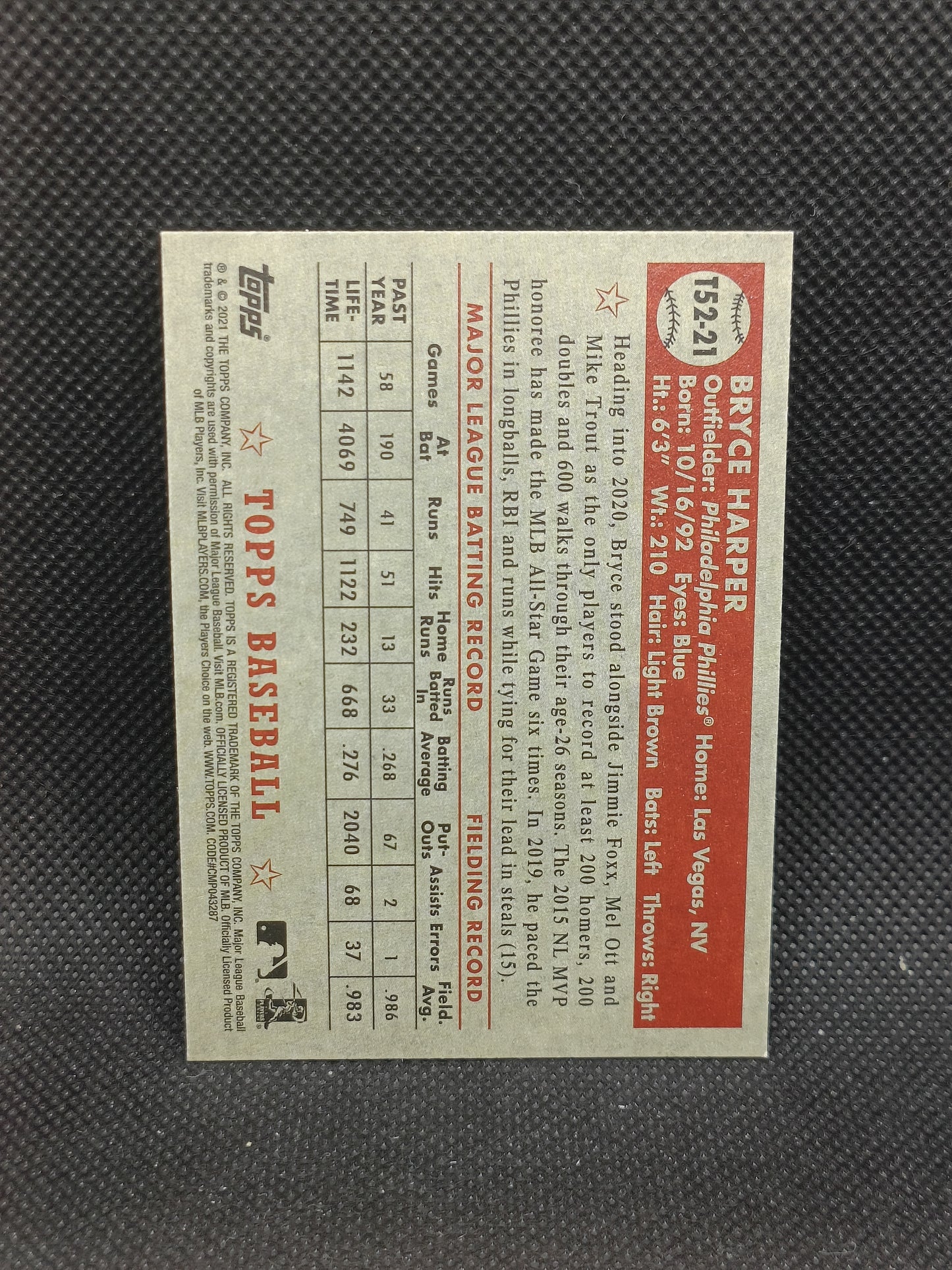 Bryce Harper - 2021 Topps Series One 1952 Redux Insert - Philadelphia Phillies