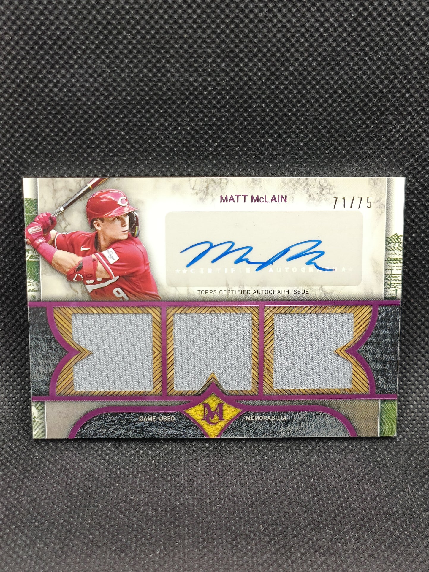Matt McLain - 2025 Topps Museum Triple Relic Auto Amethyst /75 - Cincinnati Reds