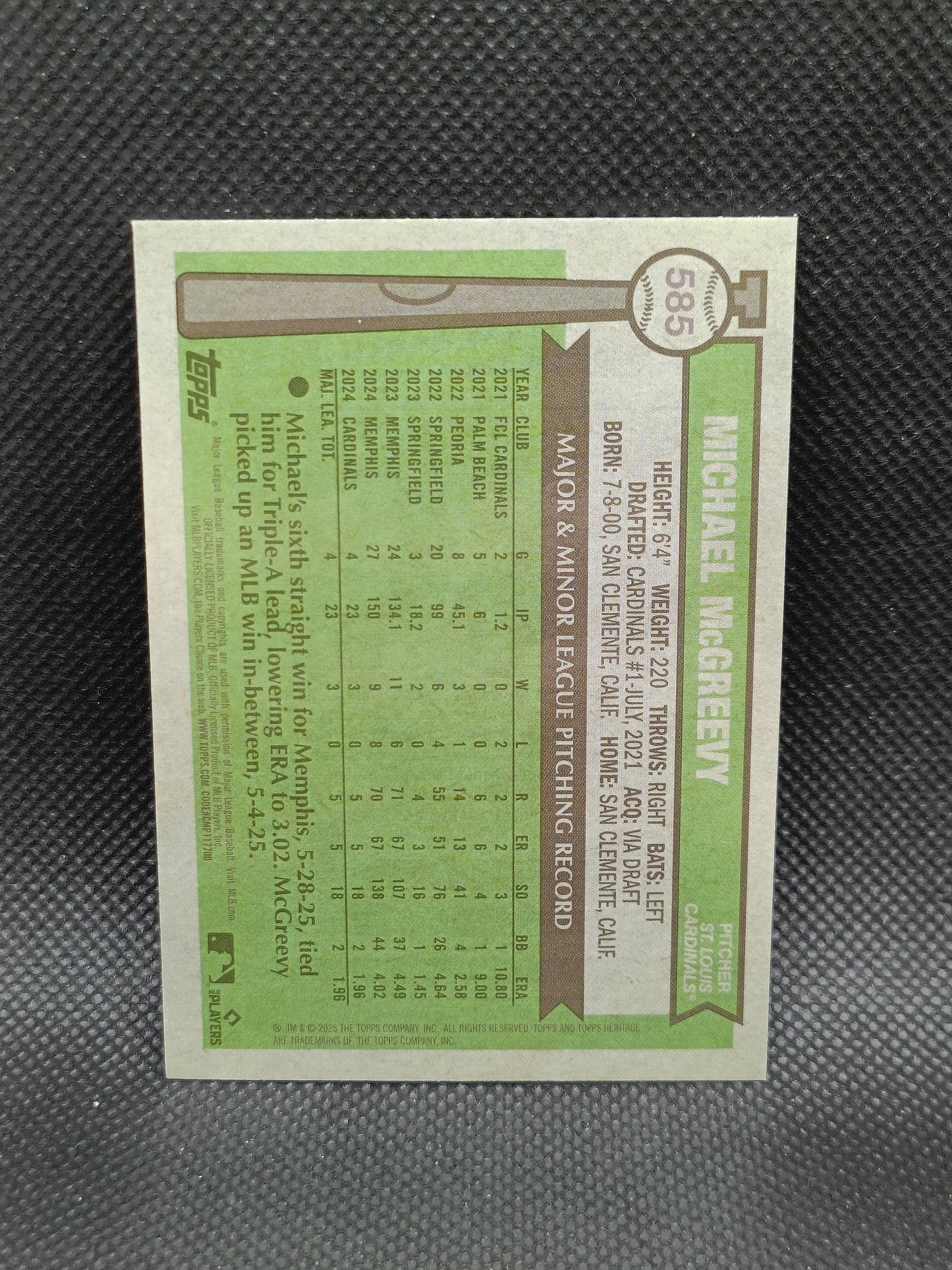 Michael McGreevy - 2025 Topps Heritage High Number Rookie Chrome Light Blue Sparkle - St Louis Cardinals