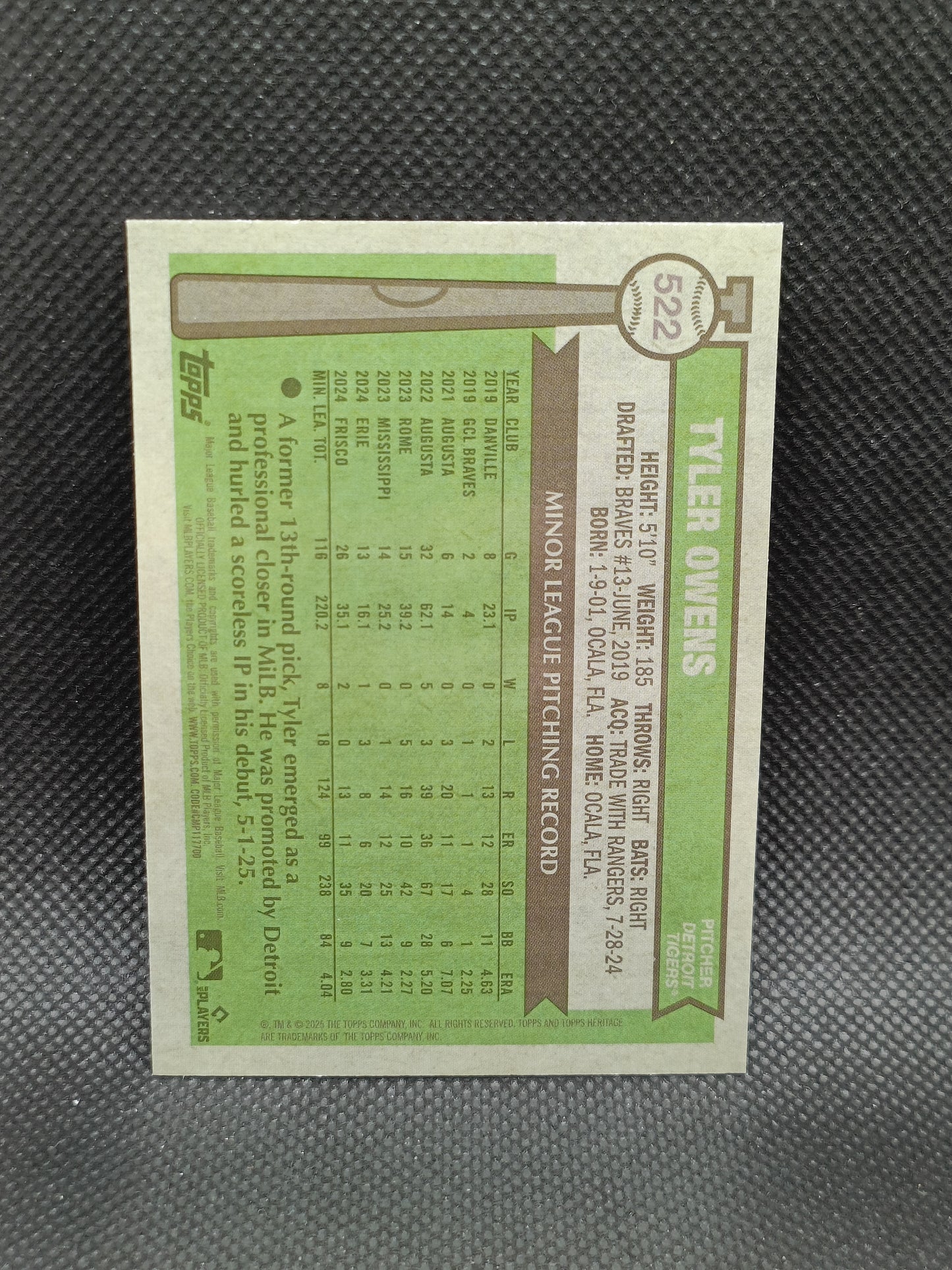 Tyler Owens - 2025 Topps Heritage High Number Rookie Chrome Light Blue Sparkle - Detroit Tigers
