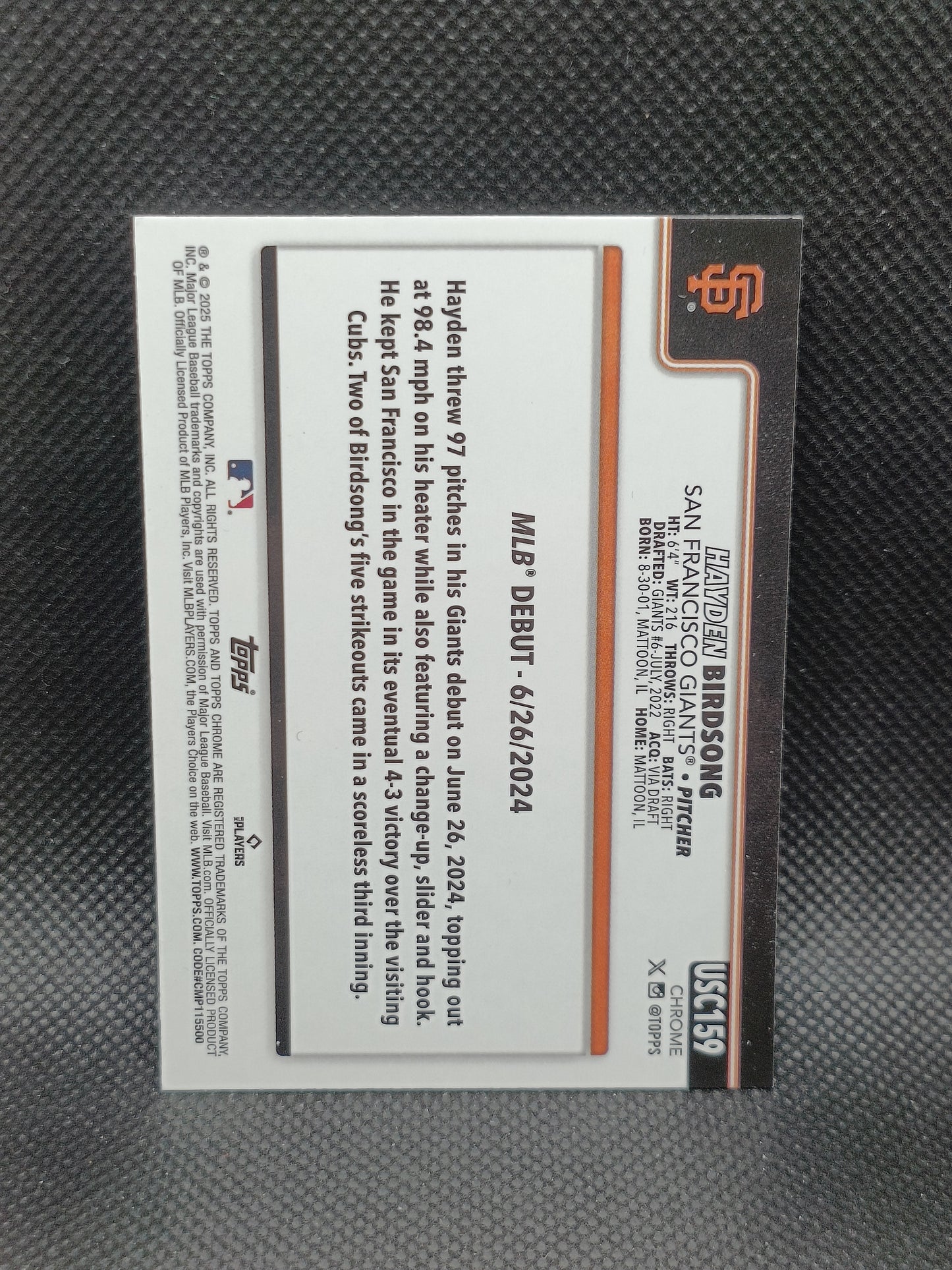 Hayden Birdsong - 2025 Topps Chrome Update Rookie Debut X-Fractor - San Francisco Giants