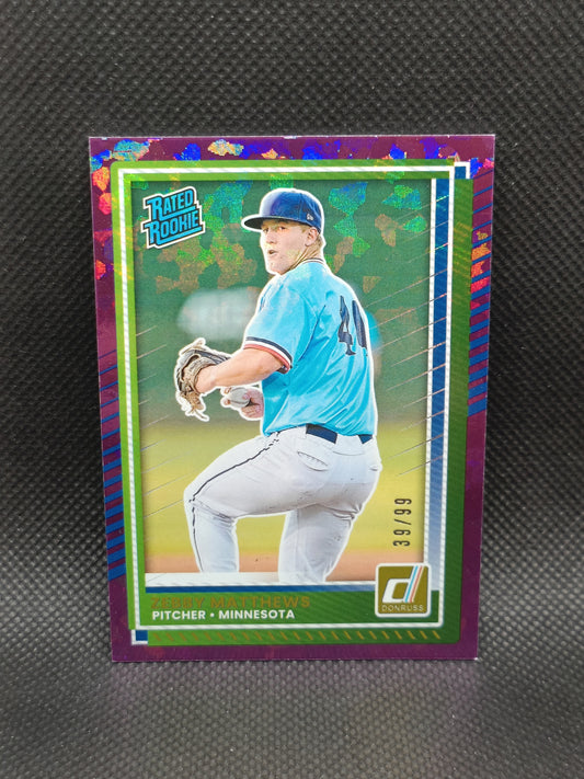 Zebby Matthews - 2025 Panini Donruss Rated Rookie Purple Ice /99 - Minnesota Twins