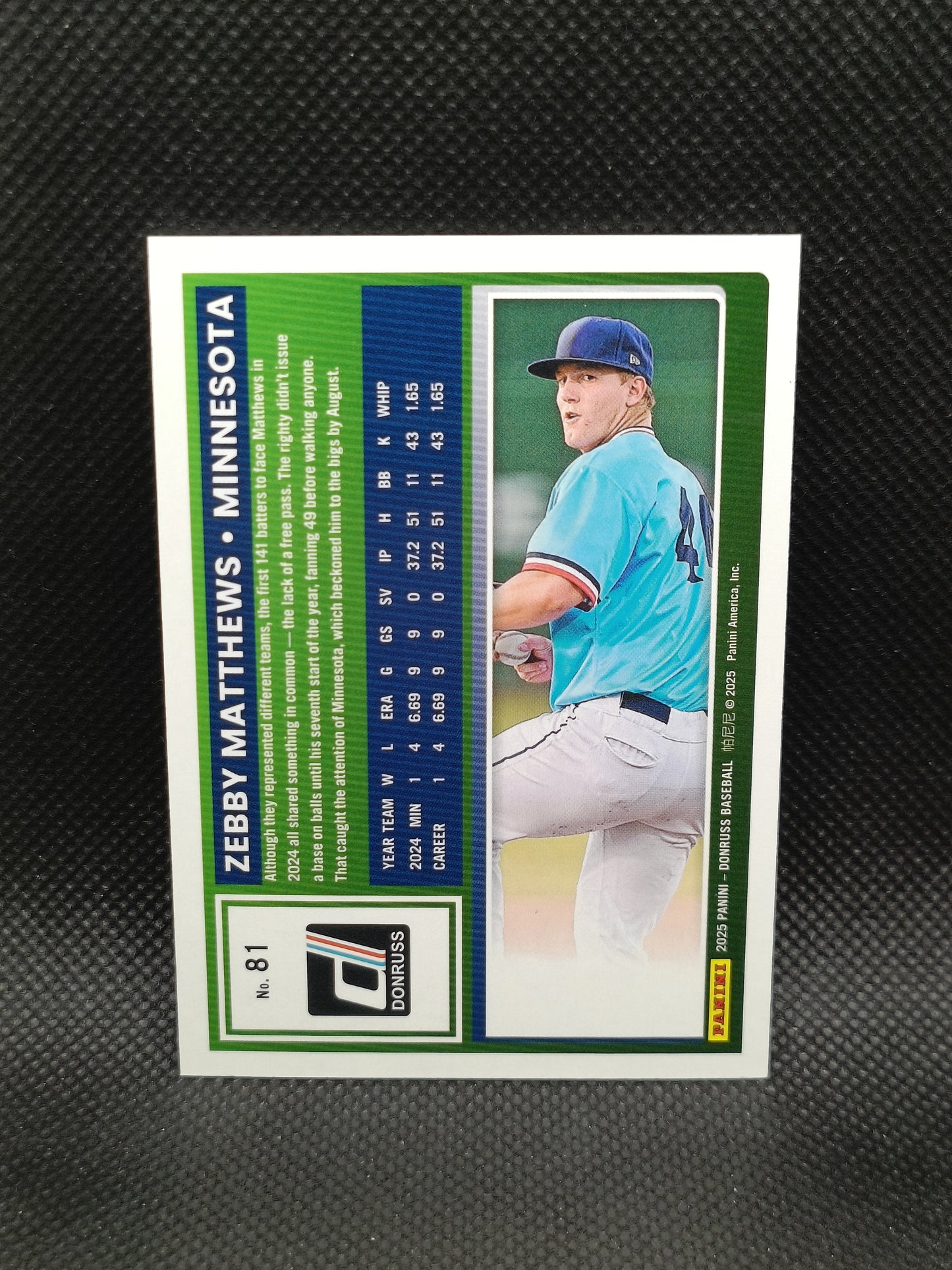 Zebby Matthews - 2025 Panini Donruss Rated Rookie Purple Ice /99 - Minnesota Twins
