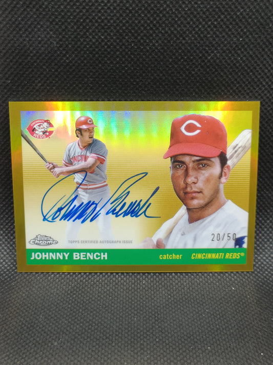 Johnny Bench - 2025 Topps Chrome Platinum Anniversary Auto Gold /50 - Cincinnati Reds