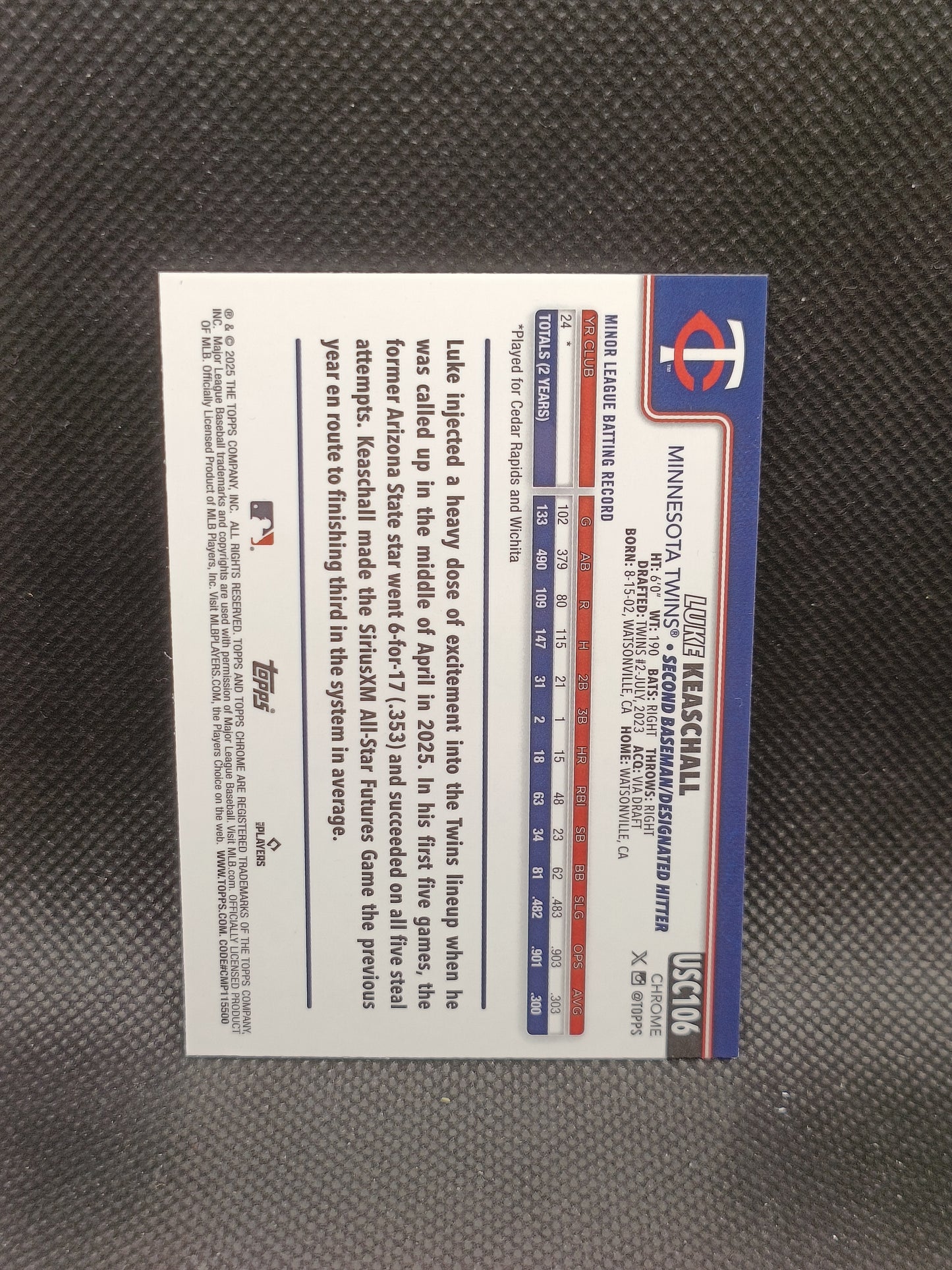 Luke Keaschall - 2025 Topps Chrome Update Rookie - Minnesota Twins