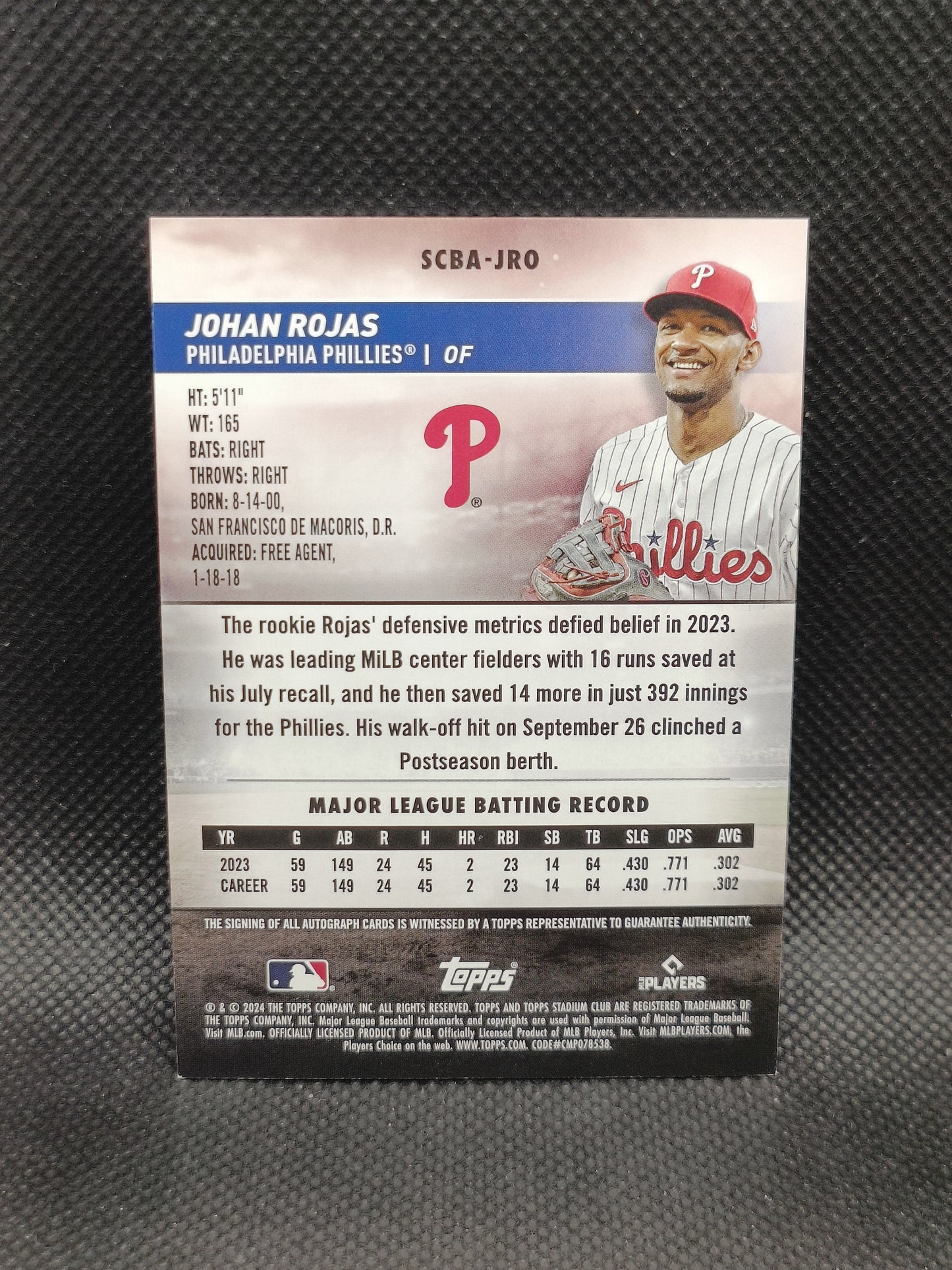 Johan Rojas - 2024 Topps Stadium Club Rookie Auto - Philadelphia Phillies