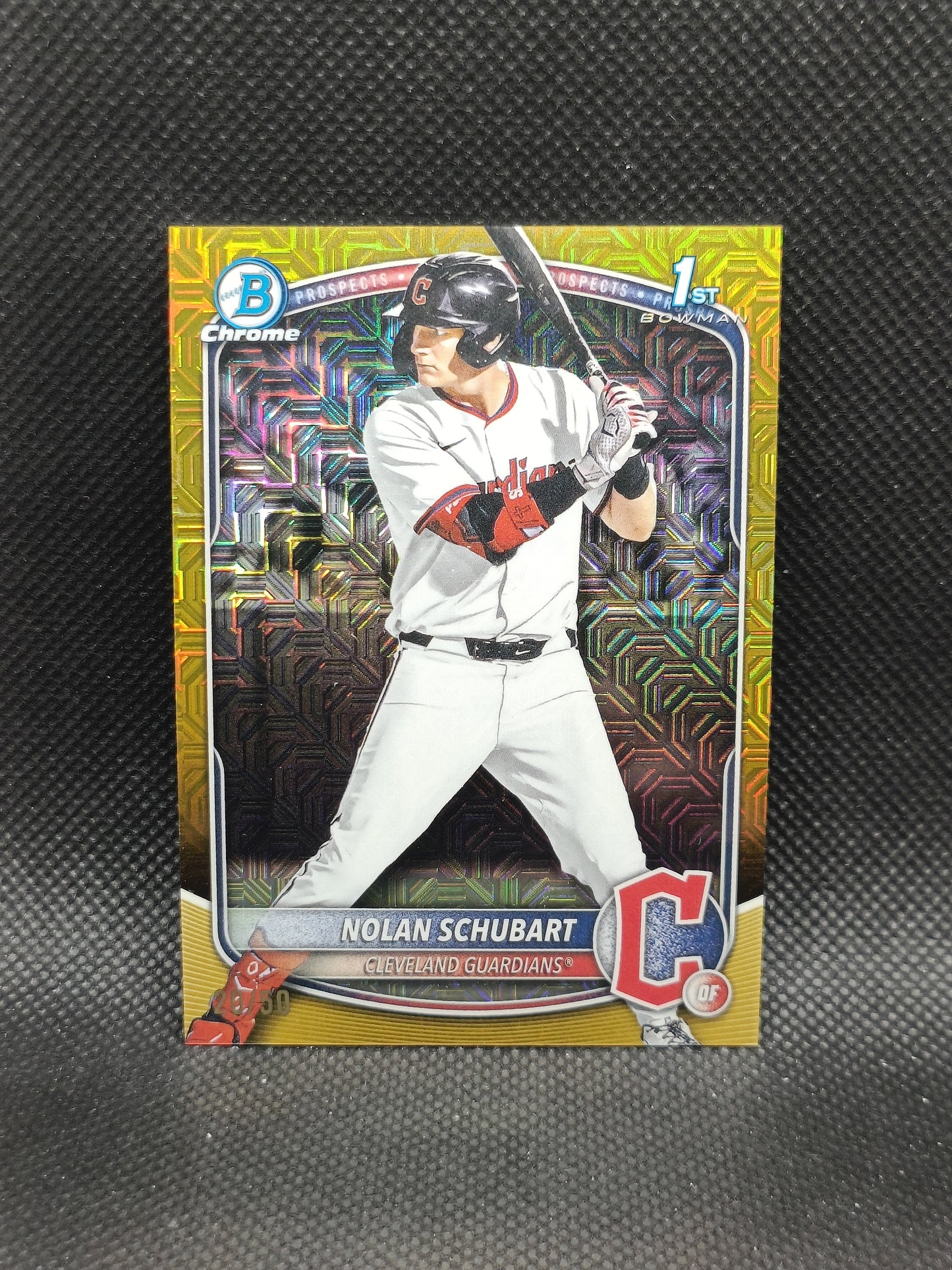 Nolan Schubart - 2025 Bowman Draft Chrome 1st Bowman Gold Mojo /50 - Cleveland Guardians