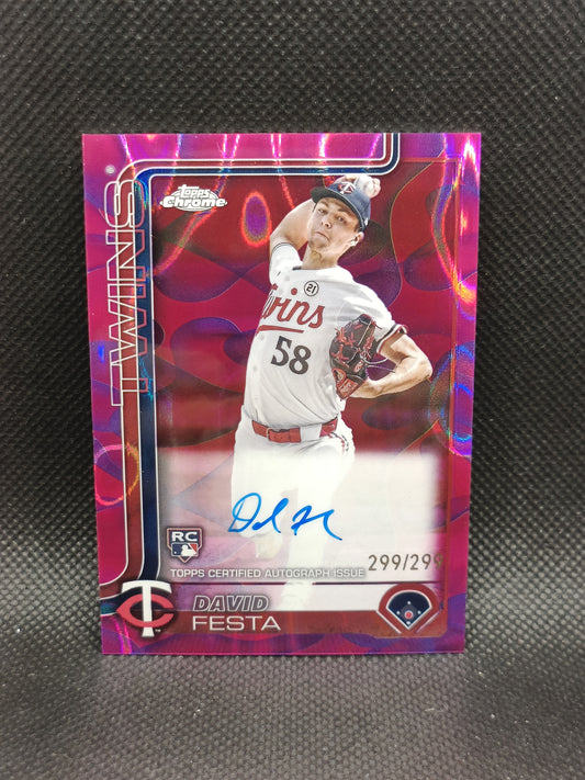 David Festa - 2025 Topps Chrome Update Rookie Auto Magenta & Purple Lava Lamp Refractor /299 - Minnesota Twins