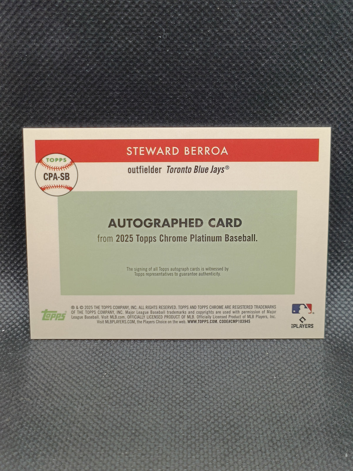 Steward Berroa - 2025 Topps Chrome Platinum Anniversary Rookie Auto - Toronto Blue Jays